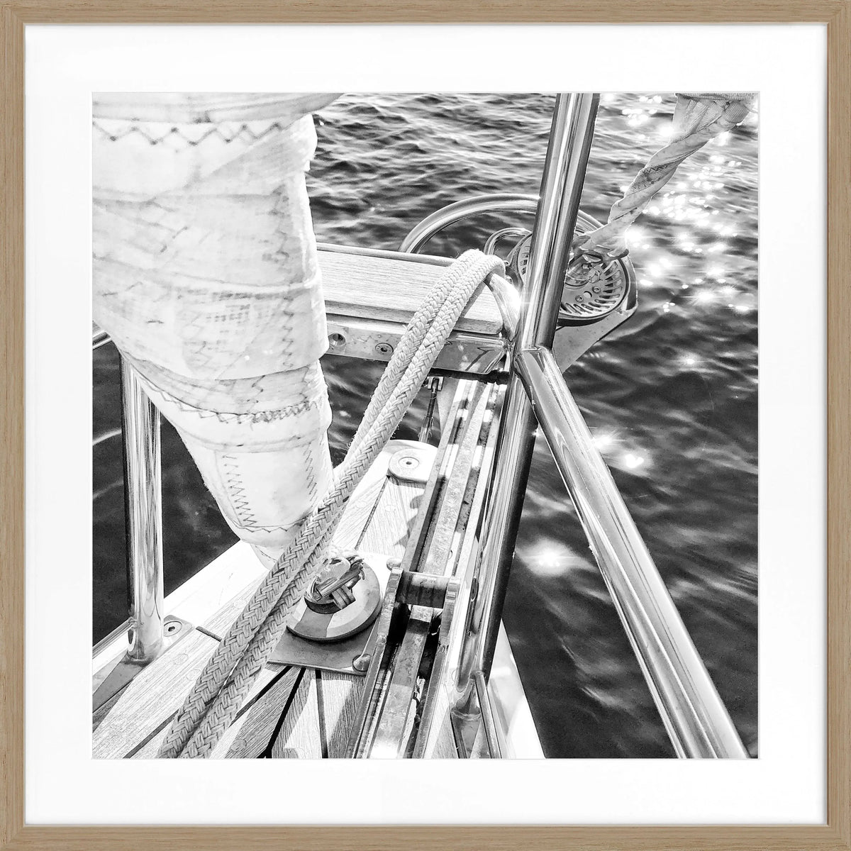 Schwarz-weiß Poster mit Rahmen, Segelboot Motiv, von Cosman-Photocollection, 55x55 cm, quadratisch, stilvolles Dekor für Seebegeisterte