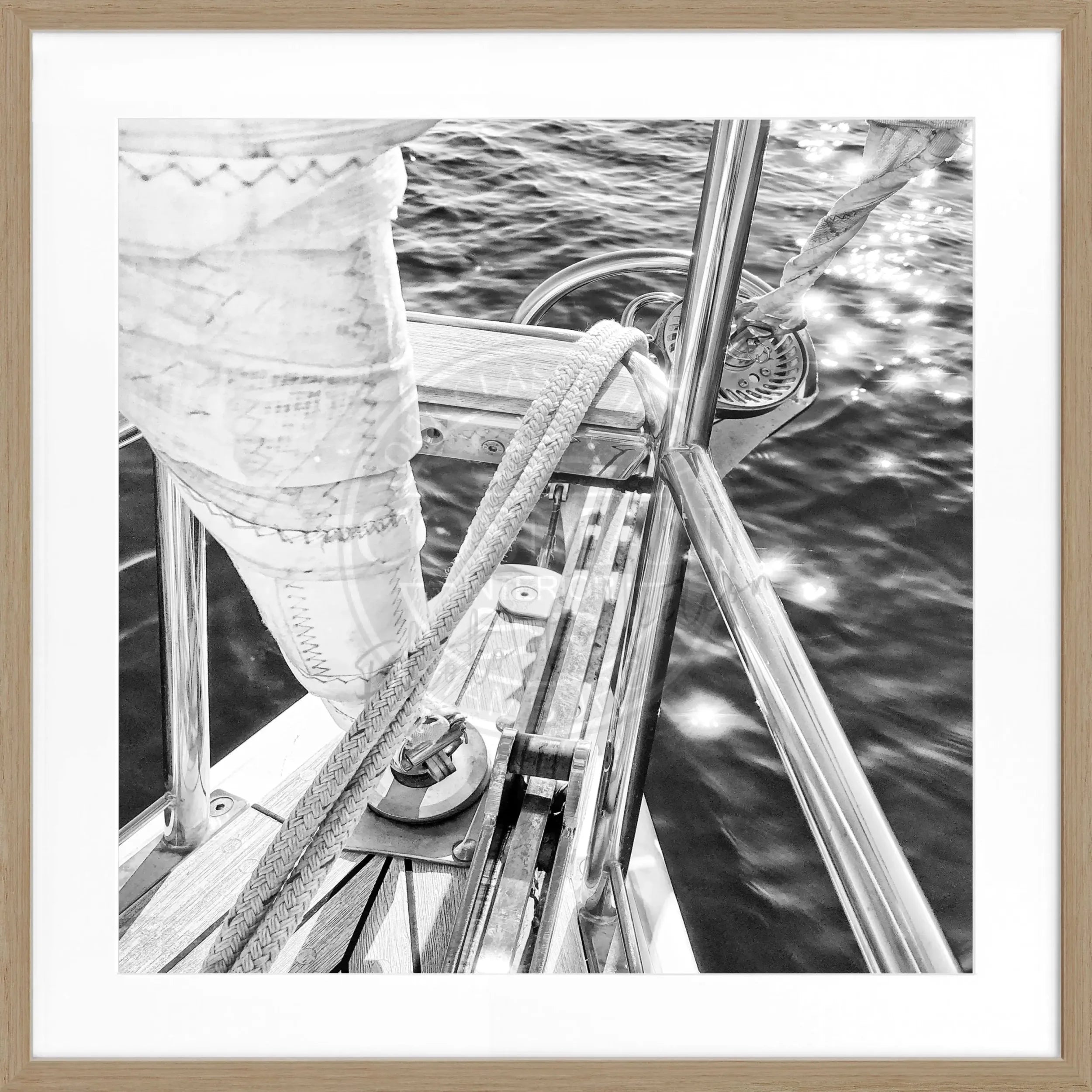 Schwarz-weiß Poster mit Rahmen, Segelboot Motiv, von Cosman-Photocollection, 55x55 cm, quadratisch, stilvolles Dekor für Seebegeisterte