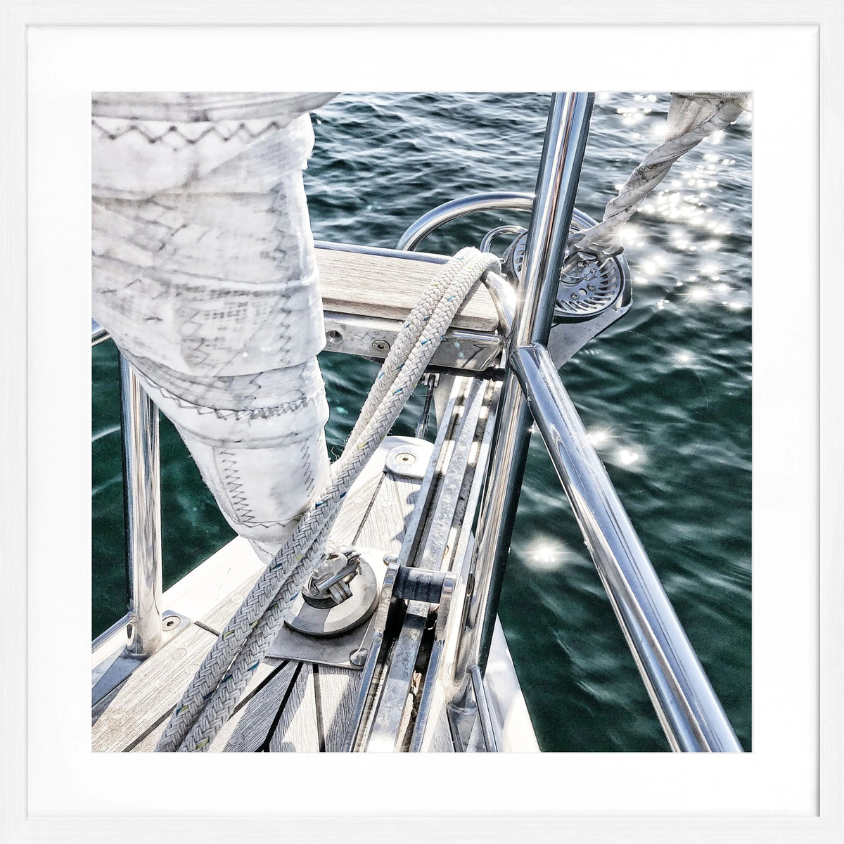 Schwarz-weiß Poster mit Rahmen, Segelboot-Motiv, 55x55cm, von Cosman-Photocollection, Wanddekoration im quadratischen Format