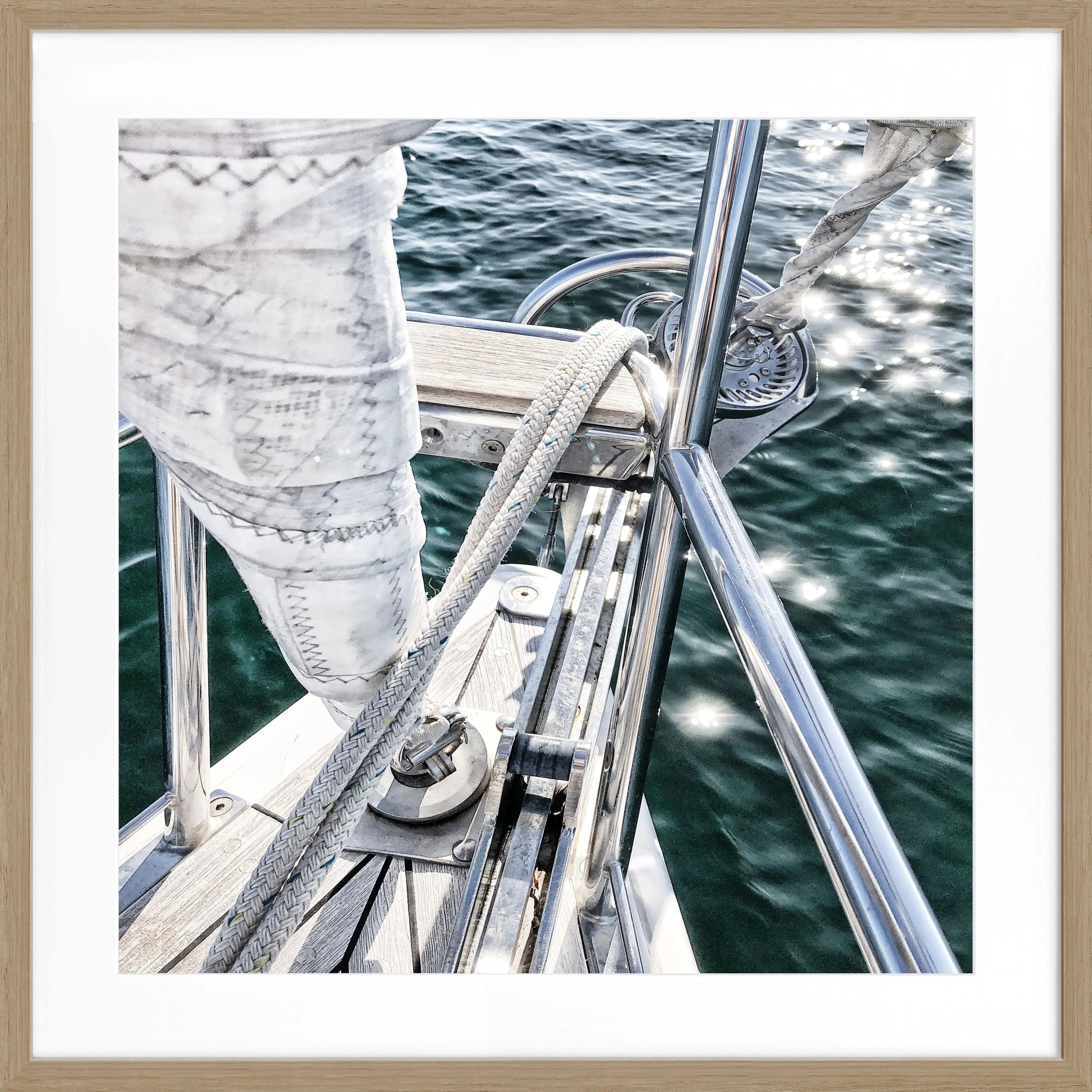 Schwarz-weiß Poster mit Rahmen, Segelboot-Motiv, von Cosman-Photocollection, quadratisch 55x55cm, dekoratives Wandbild