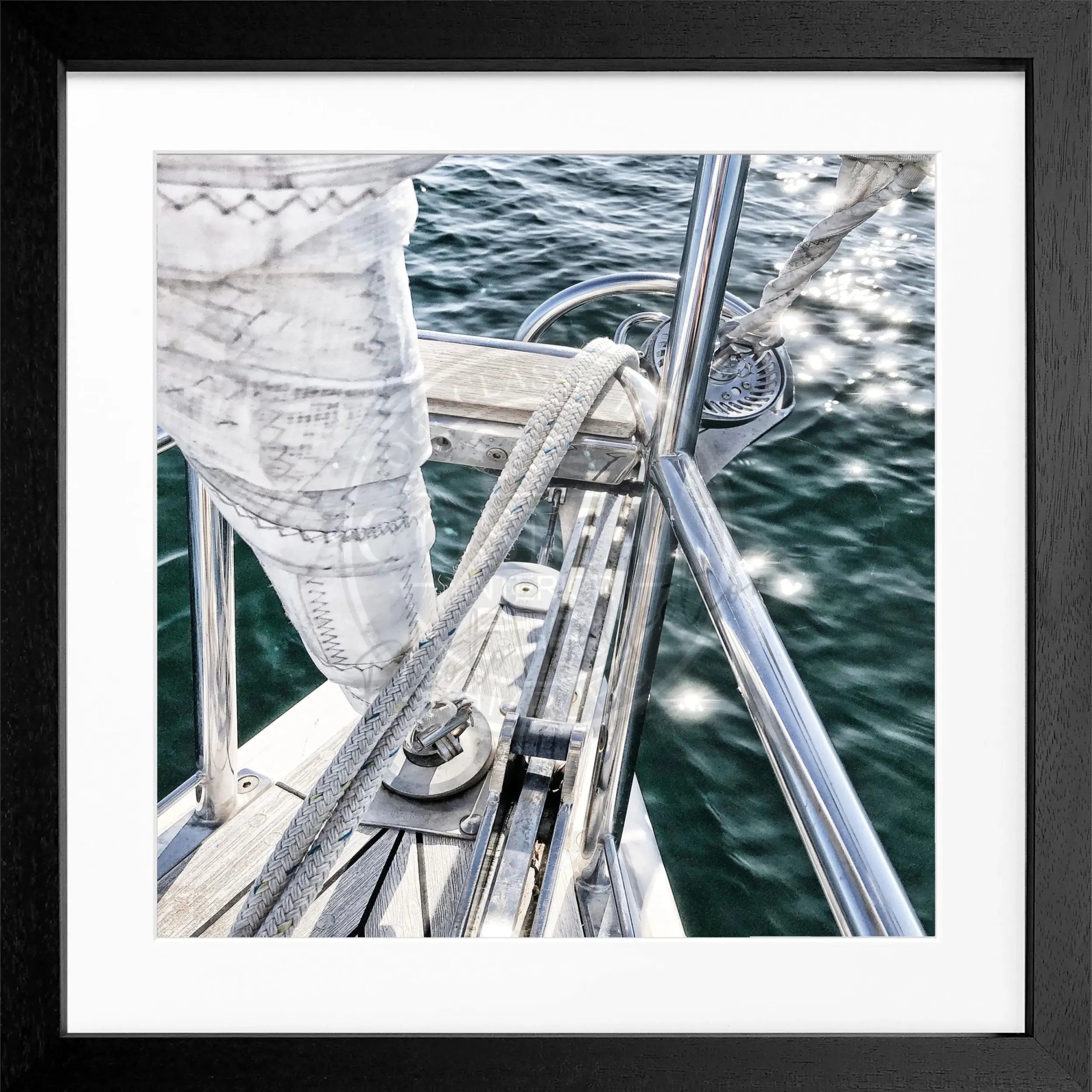 Schwarz-weiß Poster mit Rahmen, Segelboot-Motiv, von Cosman-Photocollection, quadratisch 55x55cm, dekoratives Wandbild