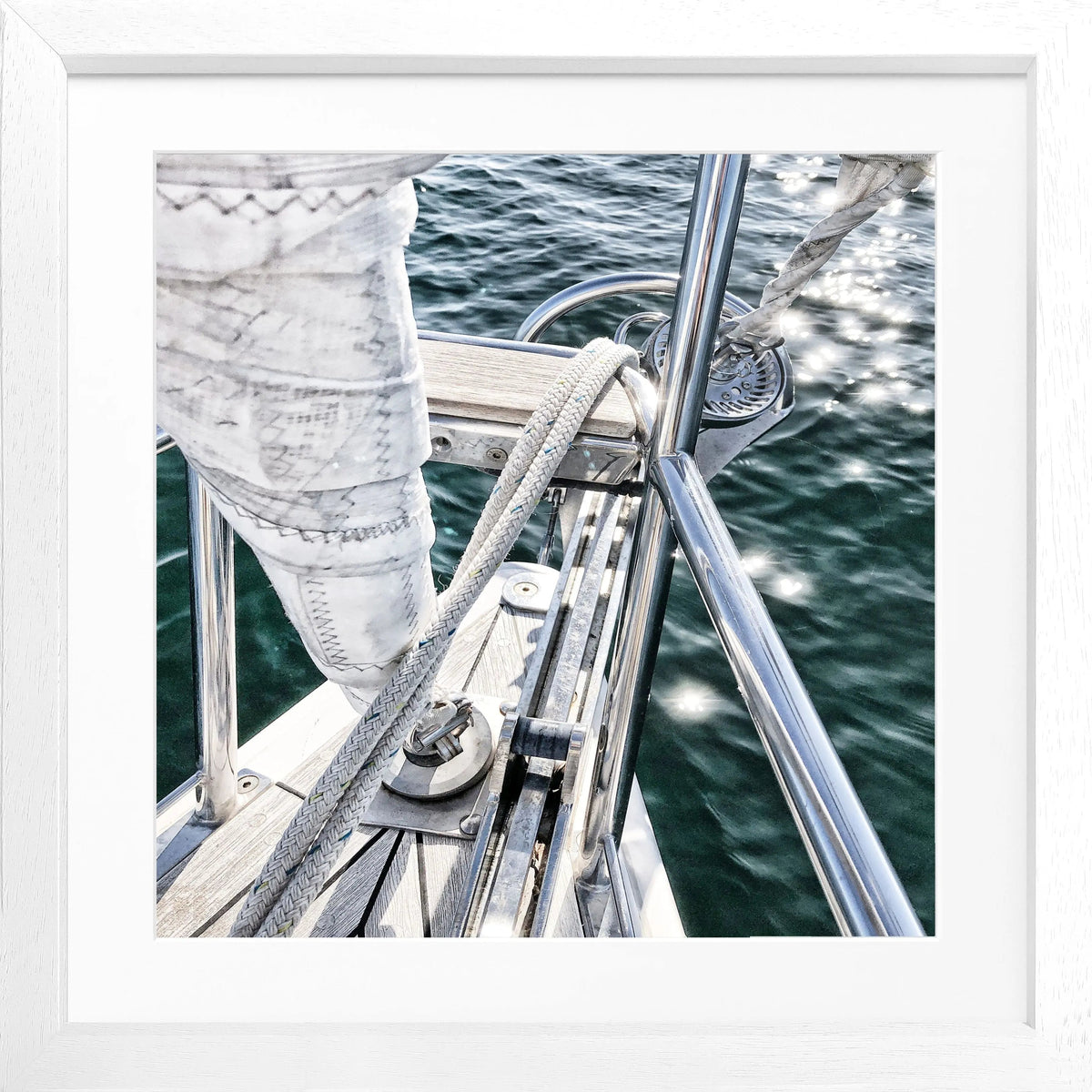 Schwarz-weiß Poster mit Rahmen von Cosman-Photocollection, Segelboot-Motiv, quadratisch, 55x55cm, stilvolle Wanddekoration