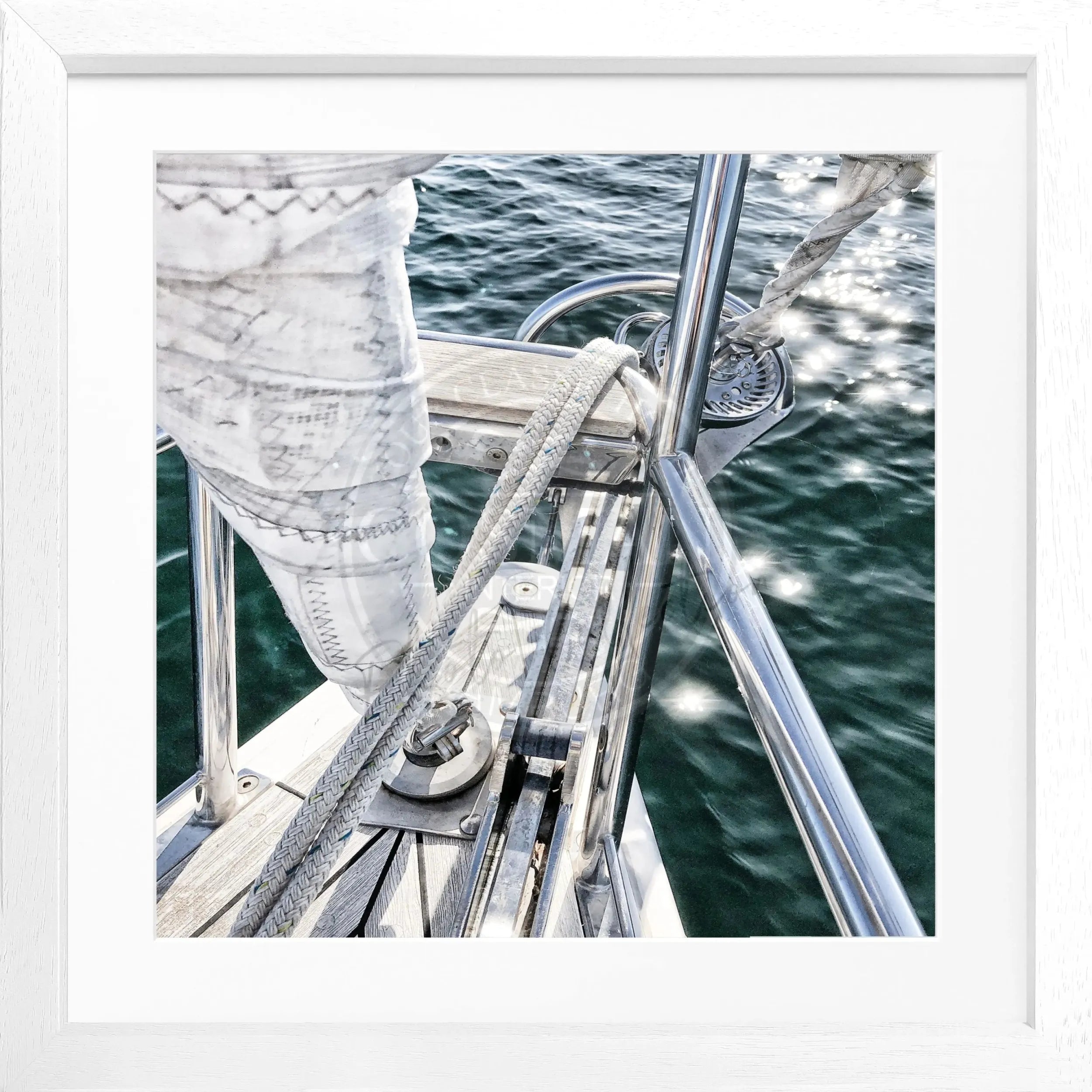 Schwarz-weiß Poster mit Rahmen von Cosman-Photocollection, Segelboot-Motiv, quadratisch, 55x55cm, stilvolle Wanddekoration