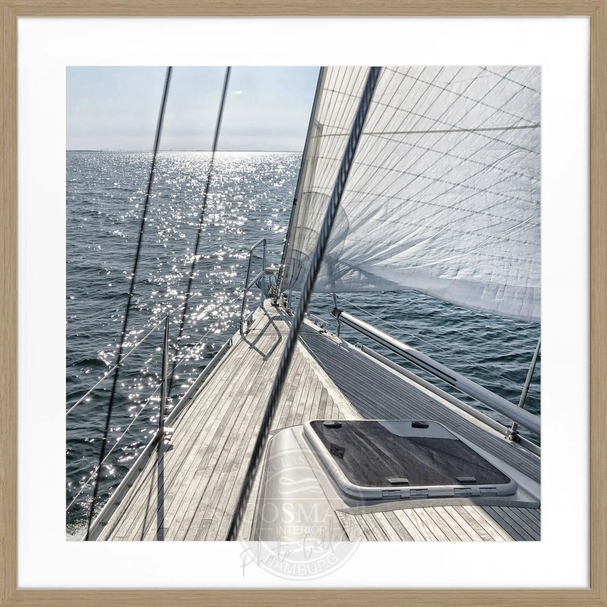 Schwarz-weiß Poster mit Rahmen, Segelboot Motiv, von Cosman-Photocollection, 55x55 cm, quadratisch, modernes Wandbild