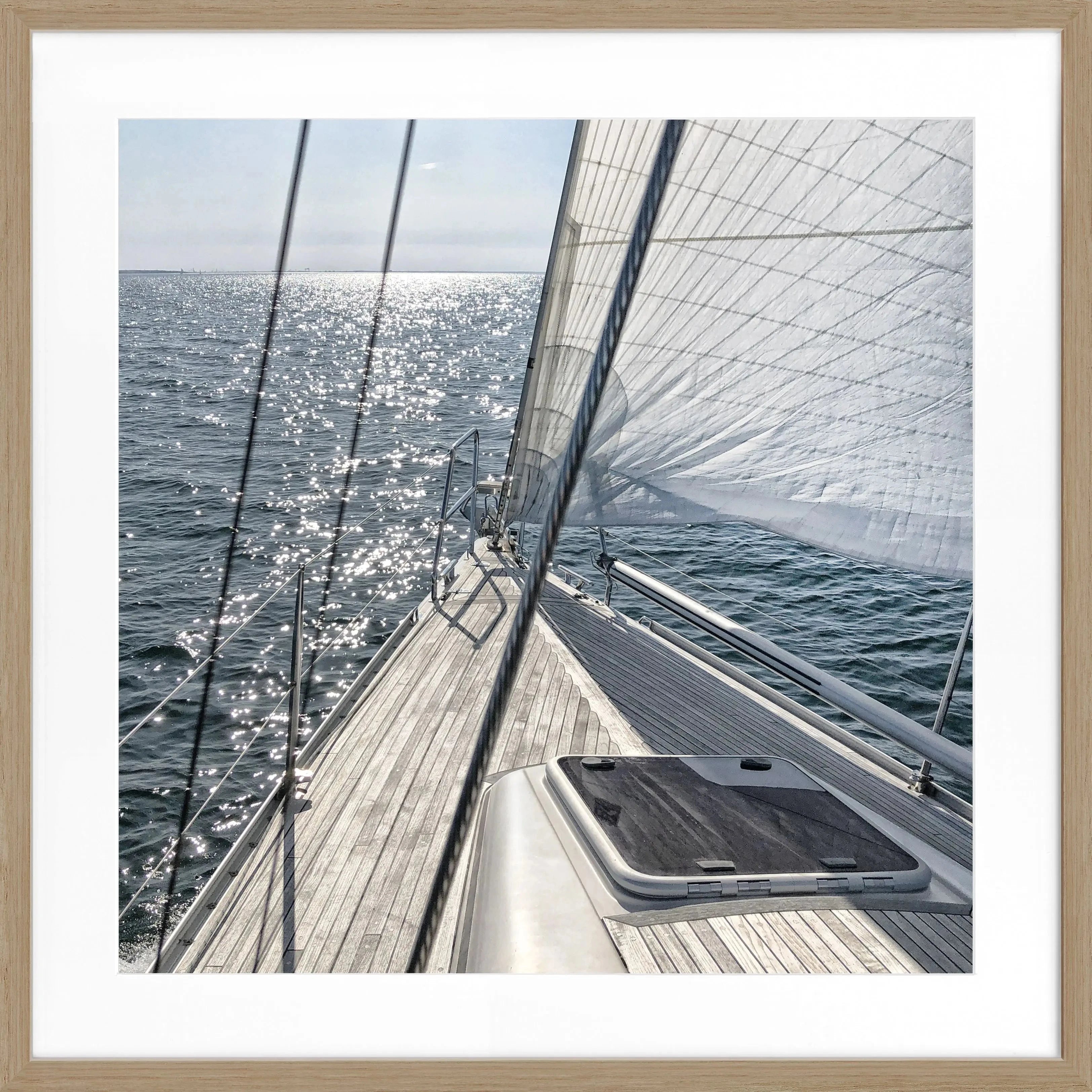 Schwarz-weiß Poster mit Rahmen, Segelboot Motiv, von Cosman-Photocollection, 55x55 cm, quadratisch, modernes Wandbild