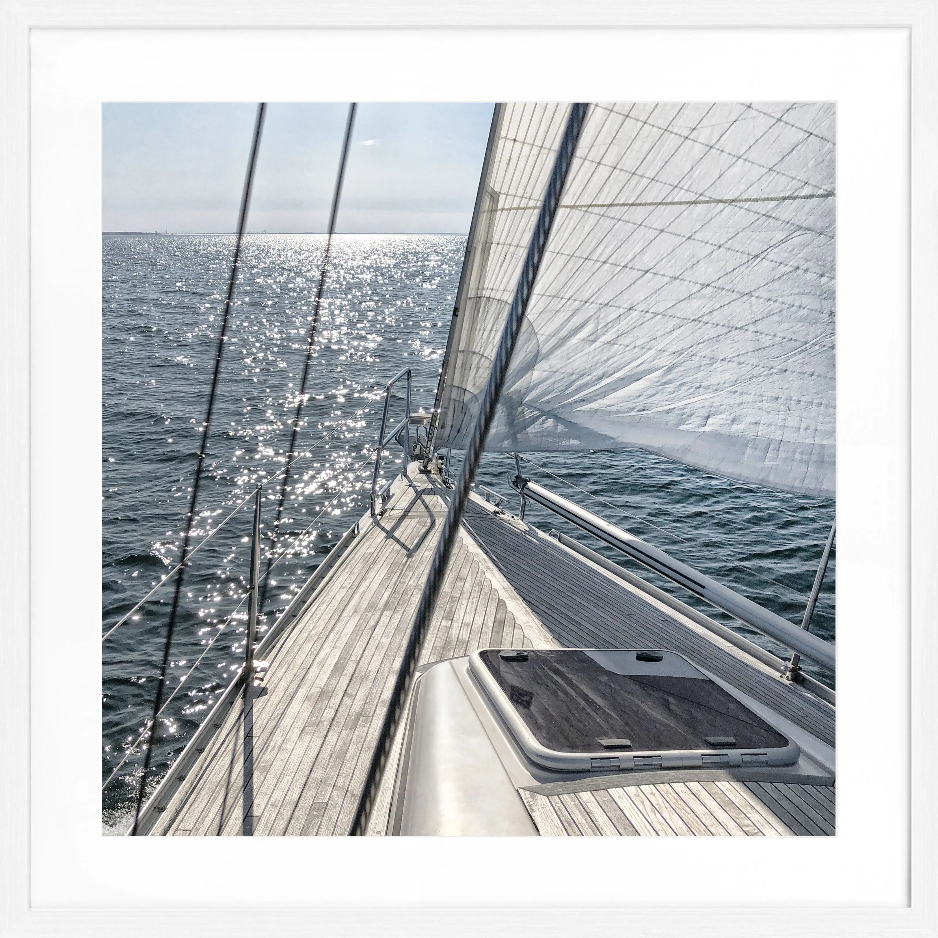 Schwarz-weiß Poster mit Rahmen von Cosman-Photocollection, Segelboot-Motiv, quadratisch 55x55cm, Wanddekoration