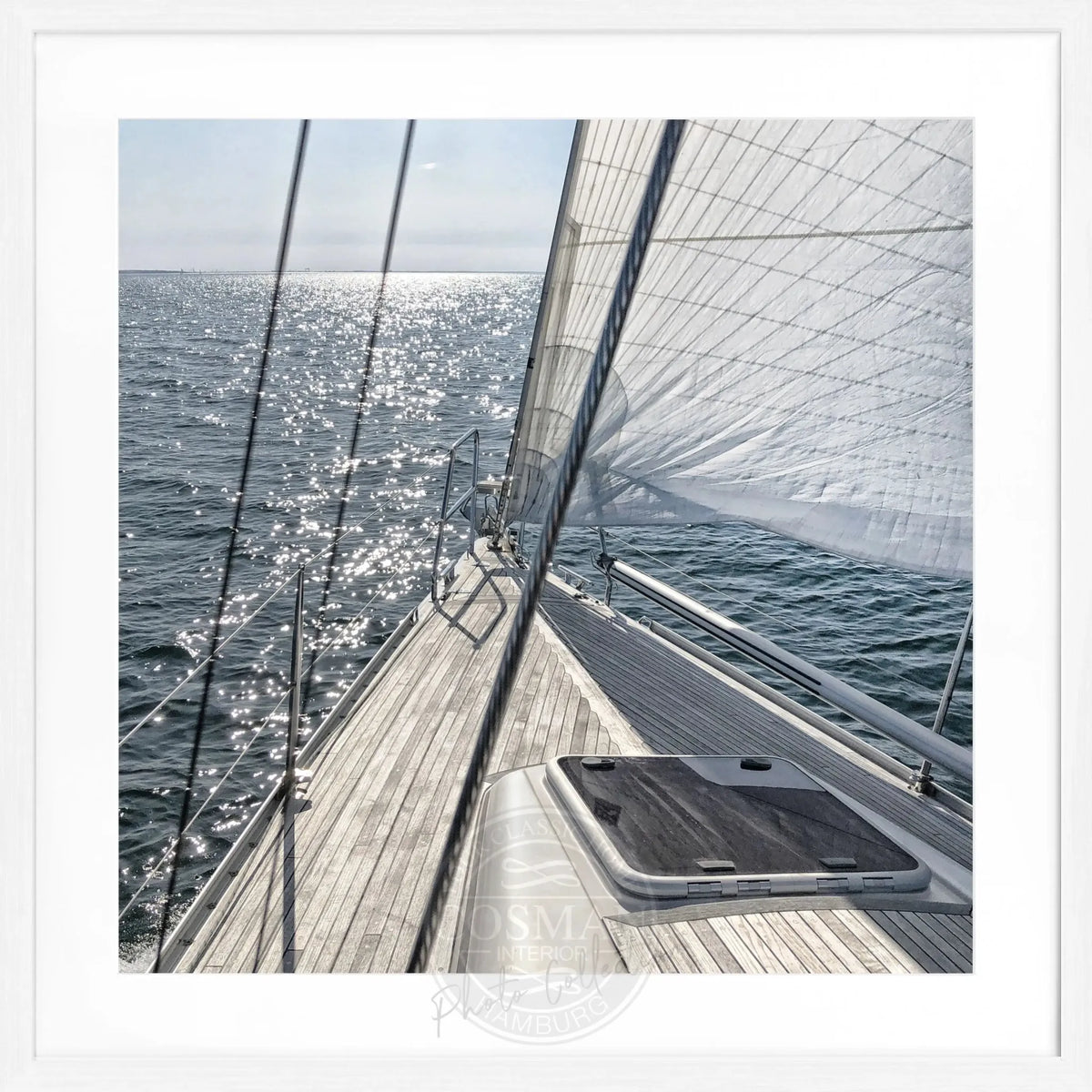 Schwarz-weiß Poster mit Rahmen von Cosman-Photocollection, Segelboot-Motiv, quadratisch 55x55cm, Wanddekoration