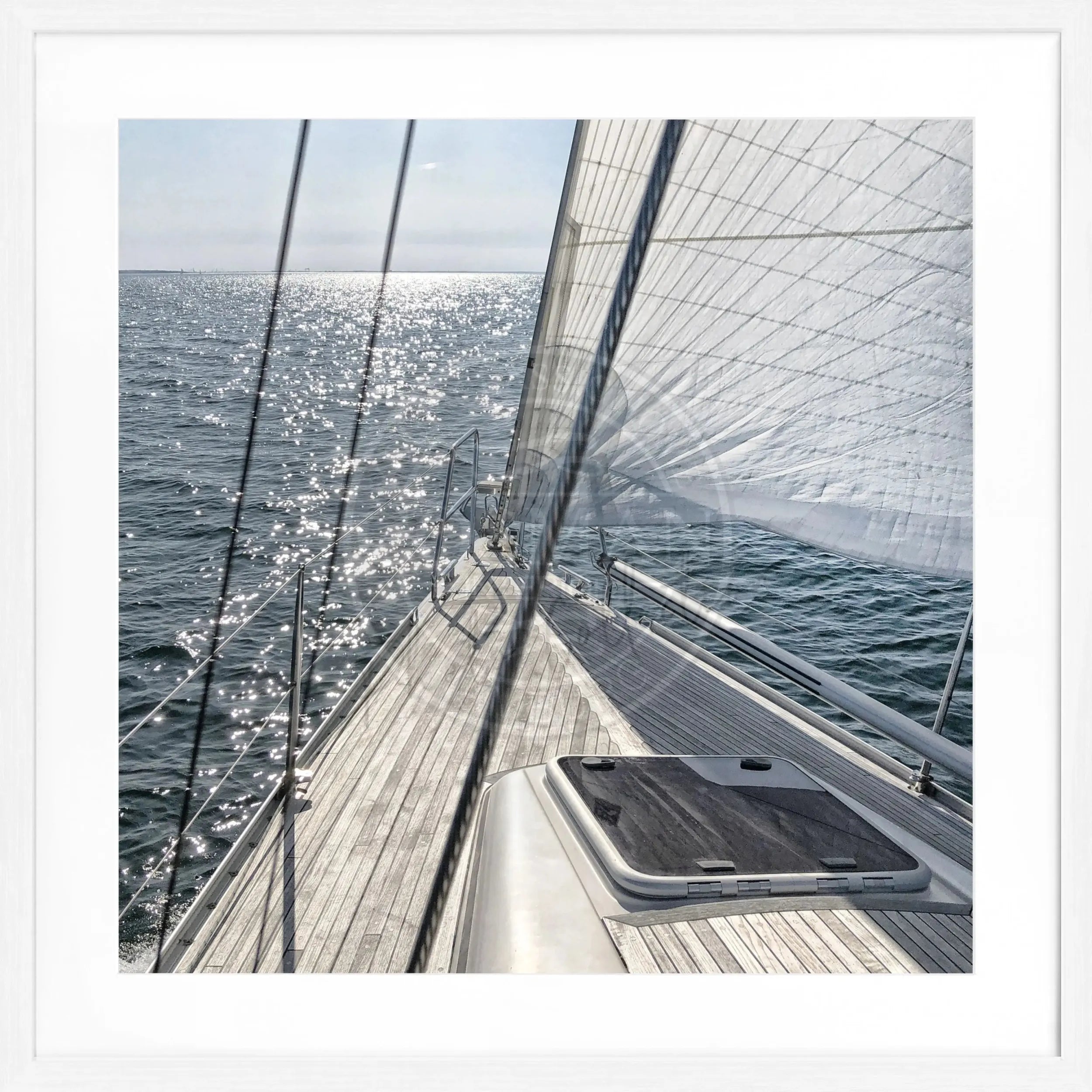 Schwarz-weiß Poster mit Rahmen von Cosman-Photocollection, Segelboot-Motiv, quadratisch 55x55cm, Wanddekoration