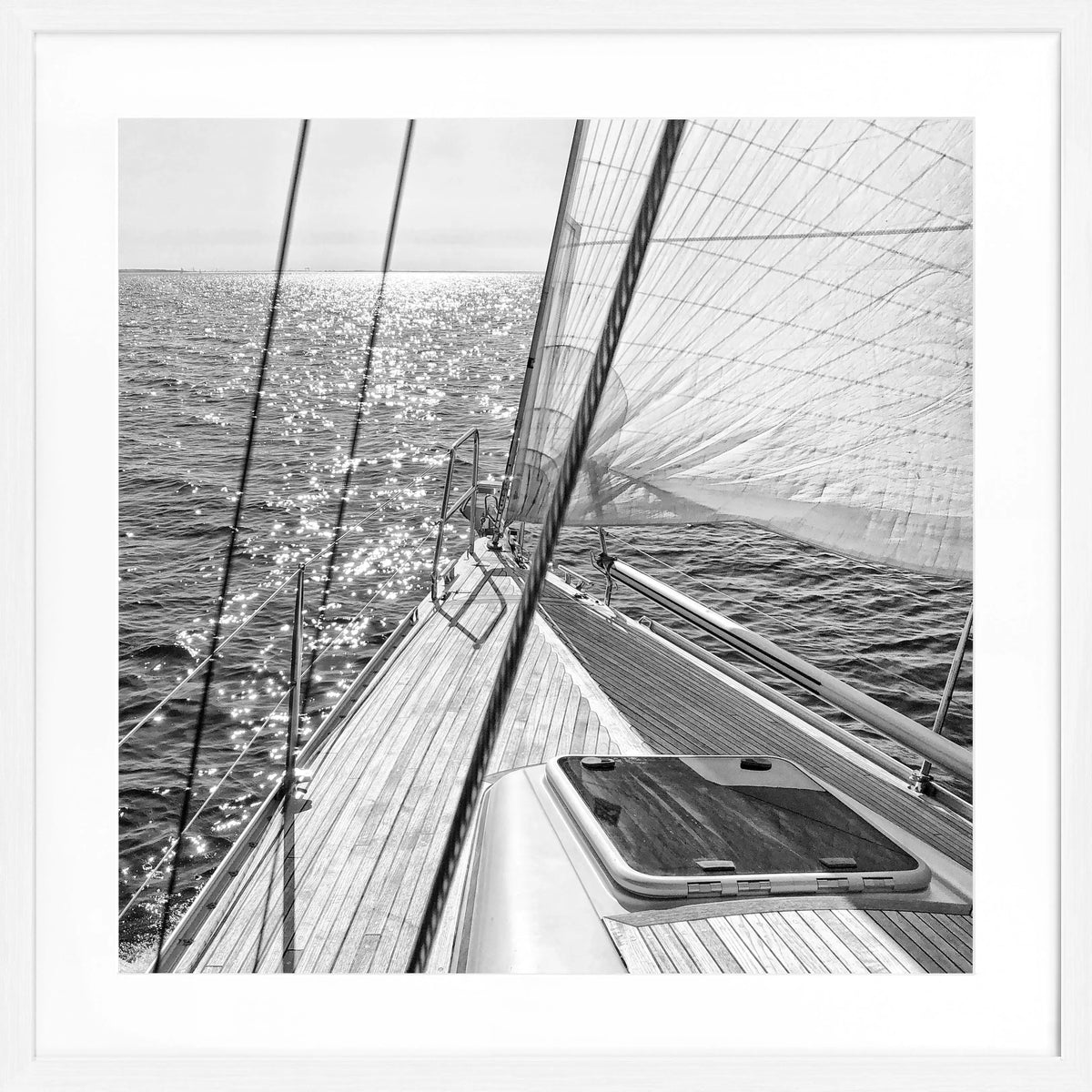 Schwarz-weiß Poster mit Rahmen, Segelboot-Motiv, von Cosman-Photocollection, 55x55 cm, quadratisch, modern Wanddekoration