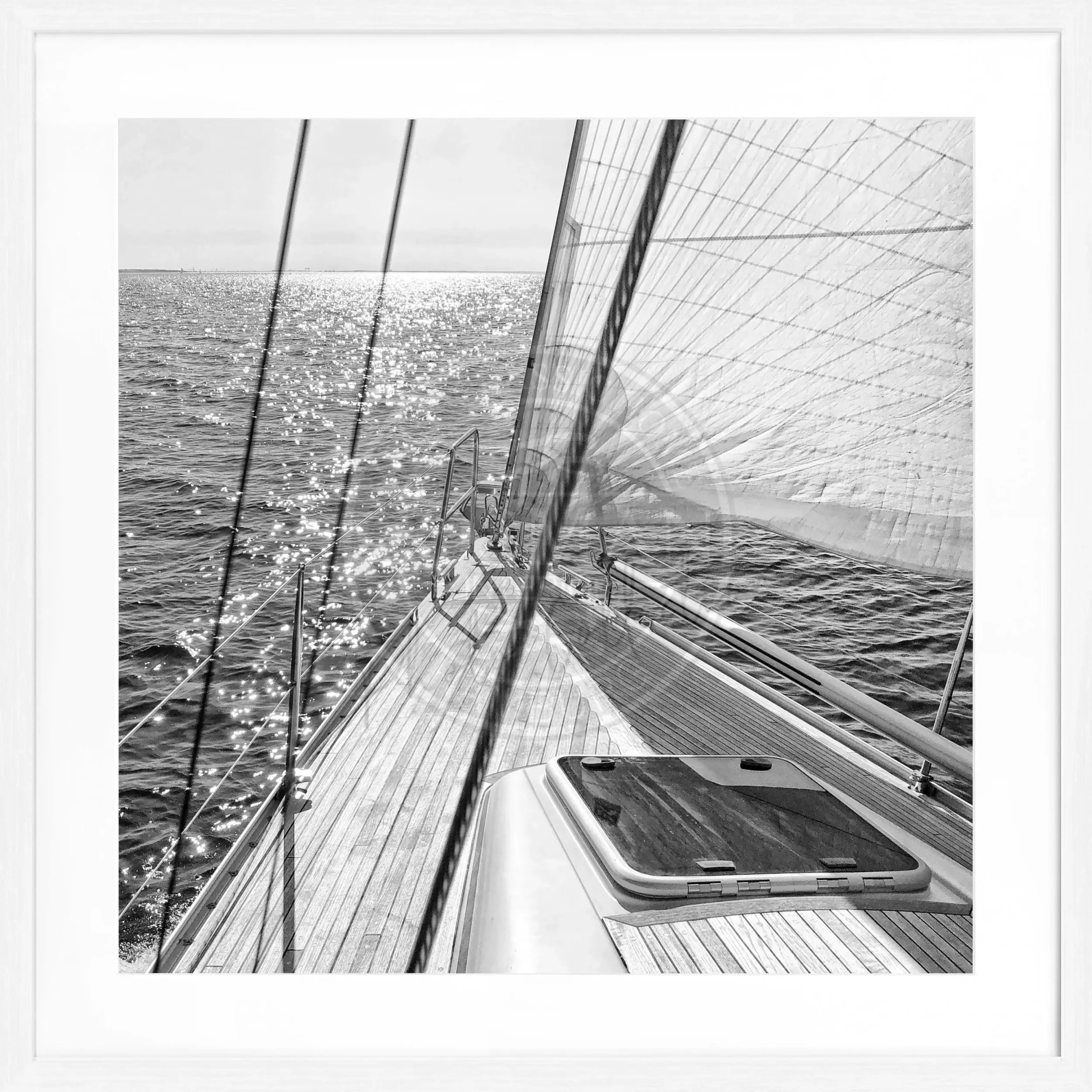 Schwarz-weiß Poster mit Rahmen, Segelboot-Motiv, von Cosman-Photocollection, 55x55 cm, quadratisch, modern Wanddekoration