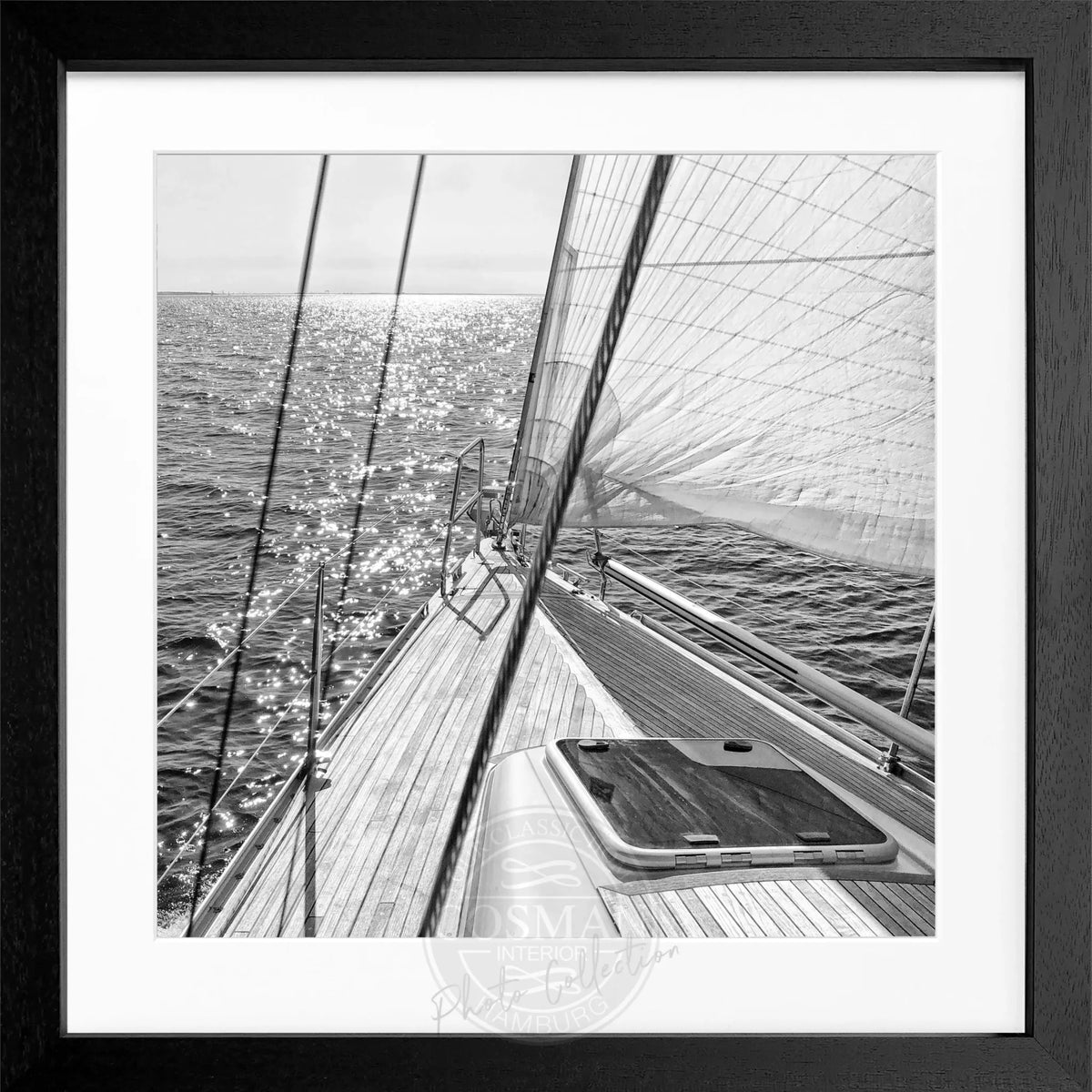 Schwarz-weiß Poster mit Rahmen, Segelboot Motiv, von Cosman-Photocollection, 55x55 cm, quadratisch, elegantes Wandbild