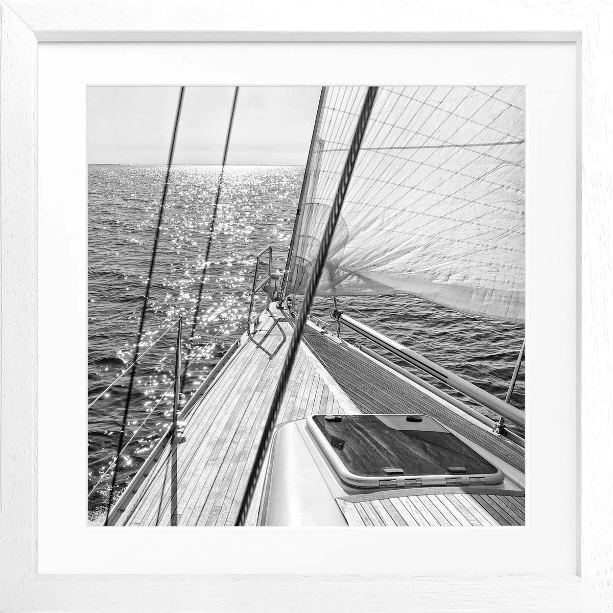 Schwarz-weiß Poster mit Rahmen, Segelboot-Motiv, 55x55cm, von Cosman-Photocollection, eleganter Wanddekoration