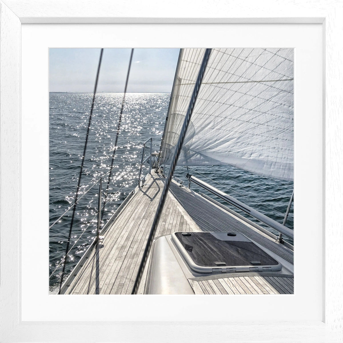 Schwarz-weiß Poster mit Rahmen, Segelboot-Motiv, von Cosman-Photocollection, quadratisch 55x55cm, Wanddekoration