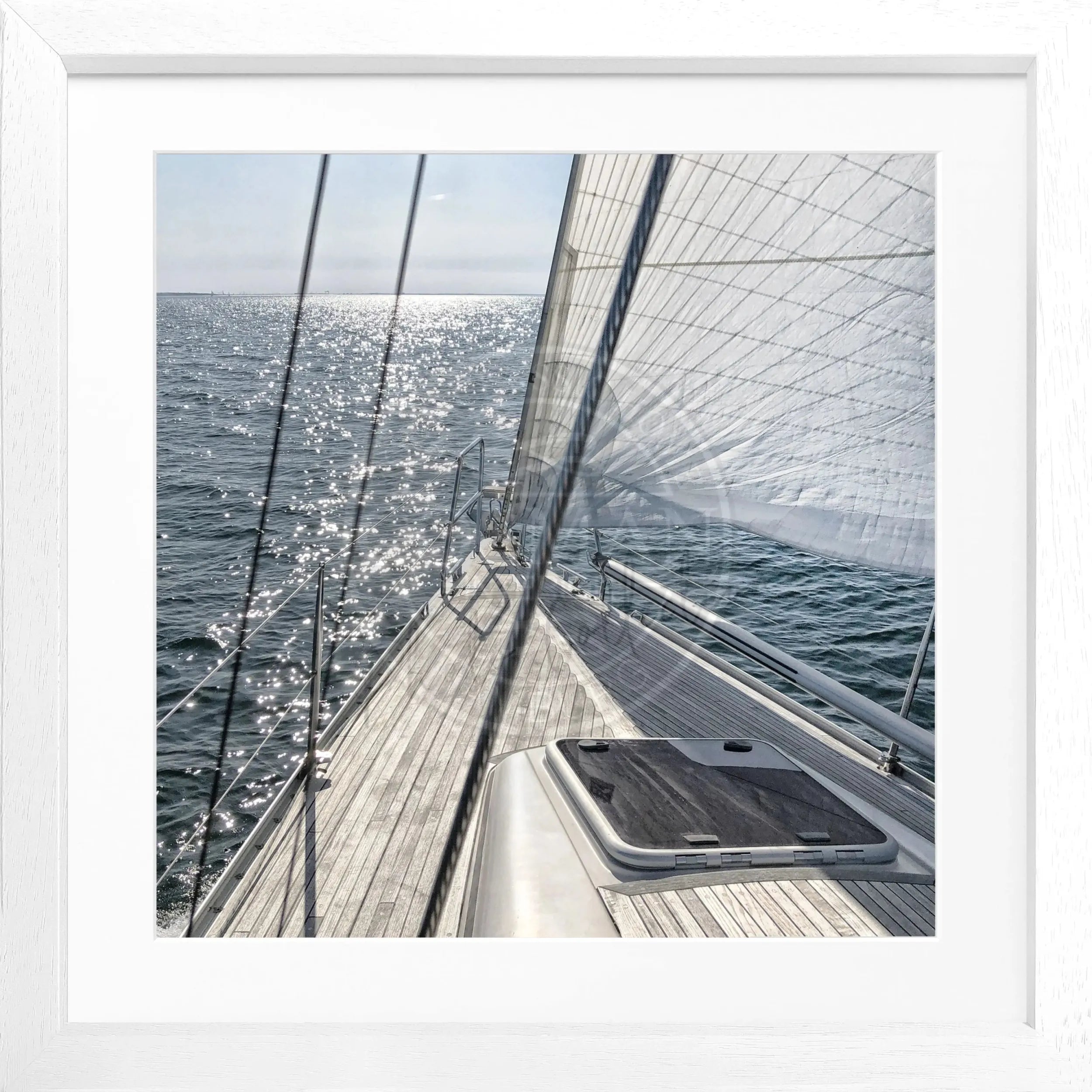 Schwarz-weiß Poster mit Rahmen, Segelboot-Motiv, von Cosman-Photocollection, quadratisch 55x55cm, Wanddekoration