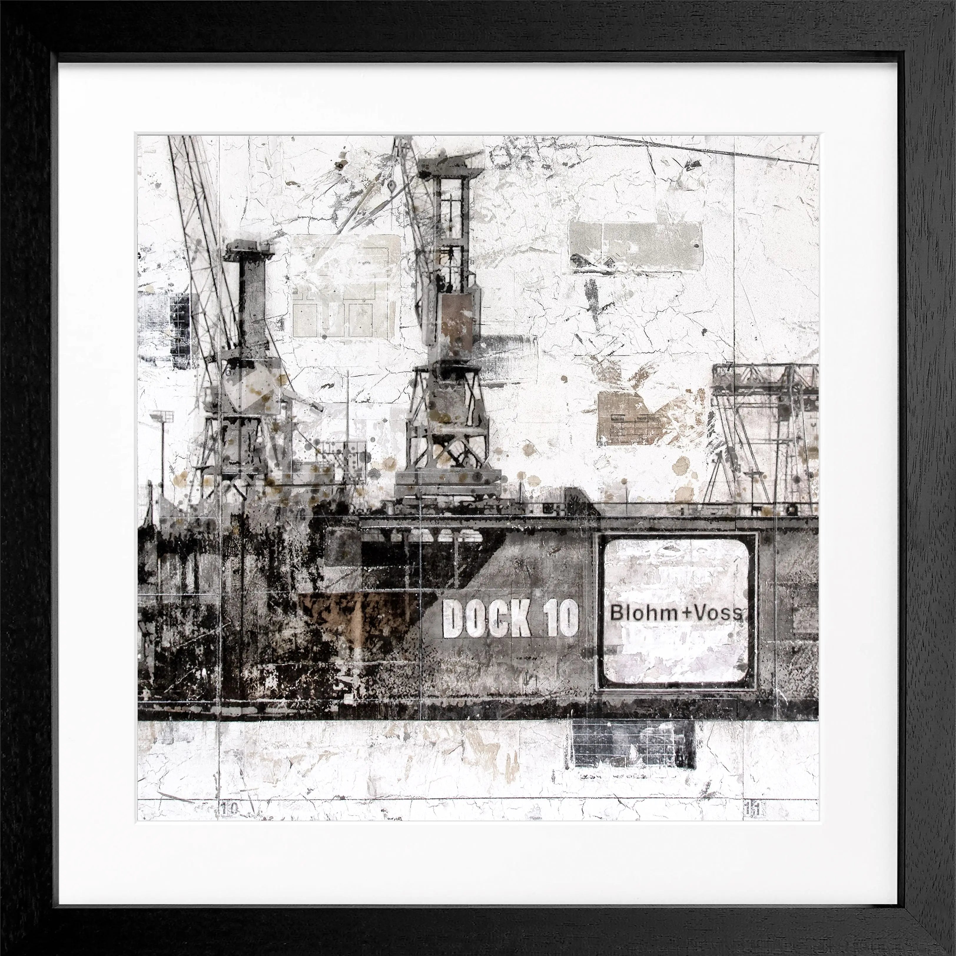 Hafen Hamburg Poster mit schwarzem Rahmen, 55x55cm, von Cosman-Photocollection, Dock 10 Motiv im quadratischen Format