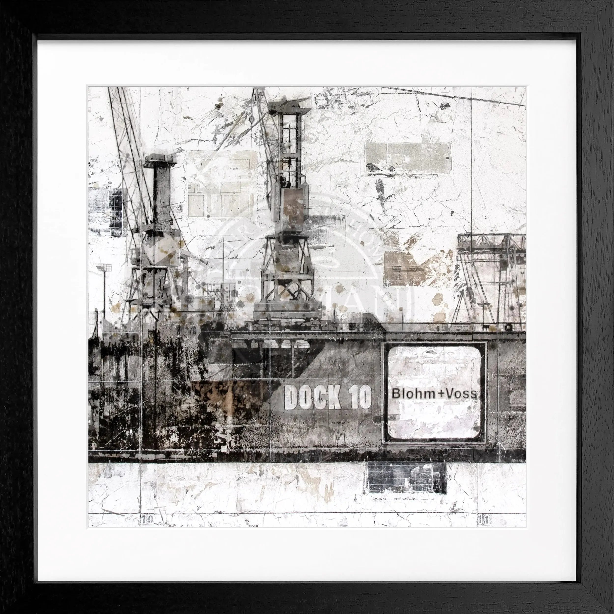 Hafen Hamburg Poster mit schwarzem Rahmen, 55x55cm, von Cosman-Photocollection, Dock 10 Motiv im quadratischen Format