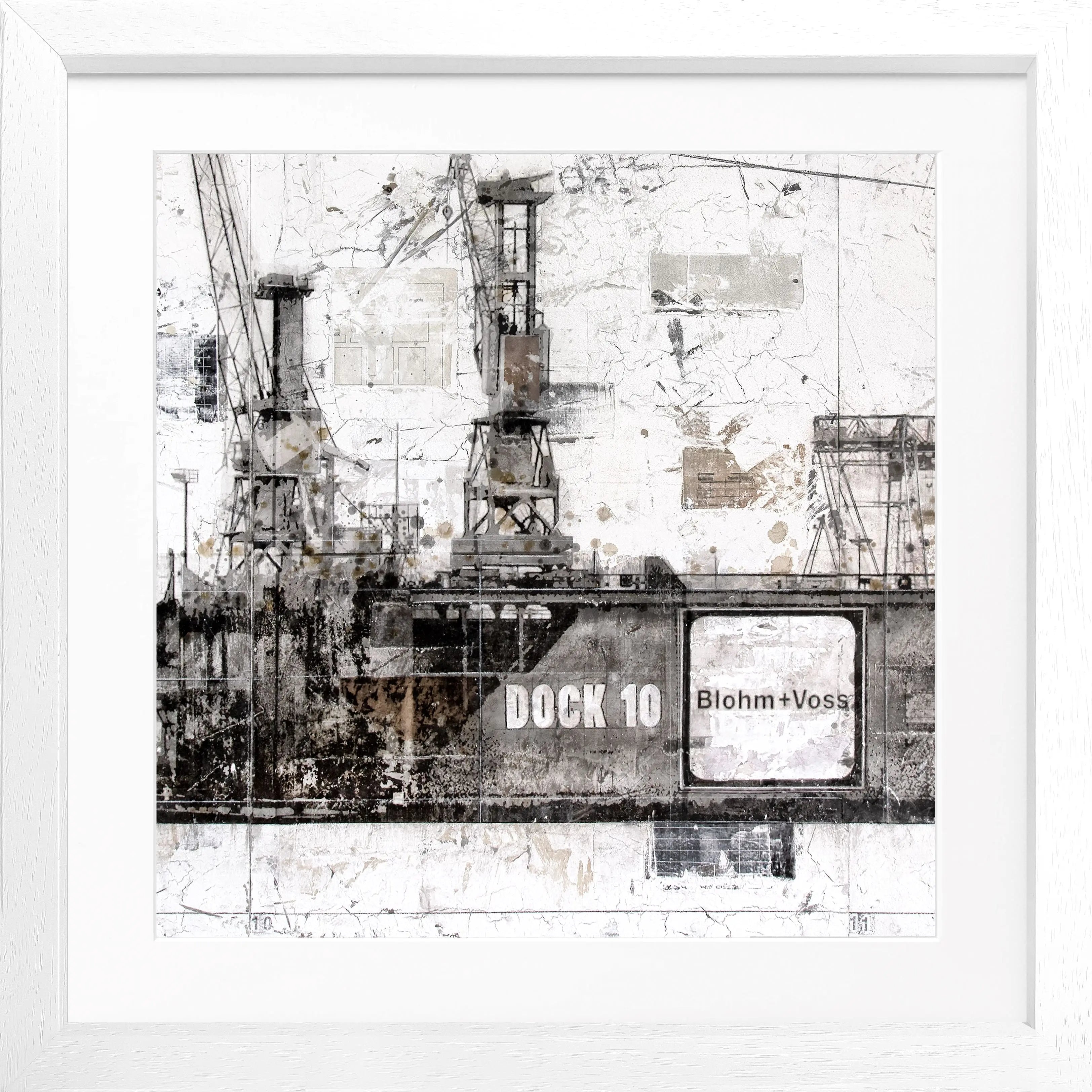 Schwarzes Poster mit Rahmen ’Dock 10’ Hafen Hamburg von Cosman-Photocollection, quadratisch 55x55cm, maritimes Stadtbild