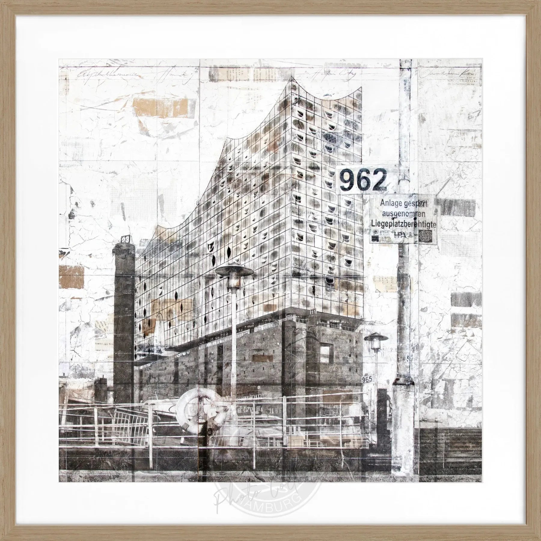 Schwarz-weiß Poster mit Rahmen der Elbphilharmonie Hamburg, 55x55cm, von Cosman-Photocollection, Wanddekoration