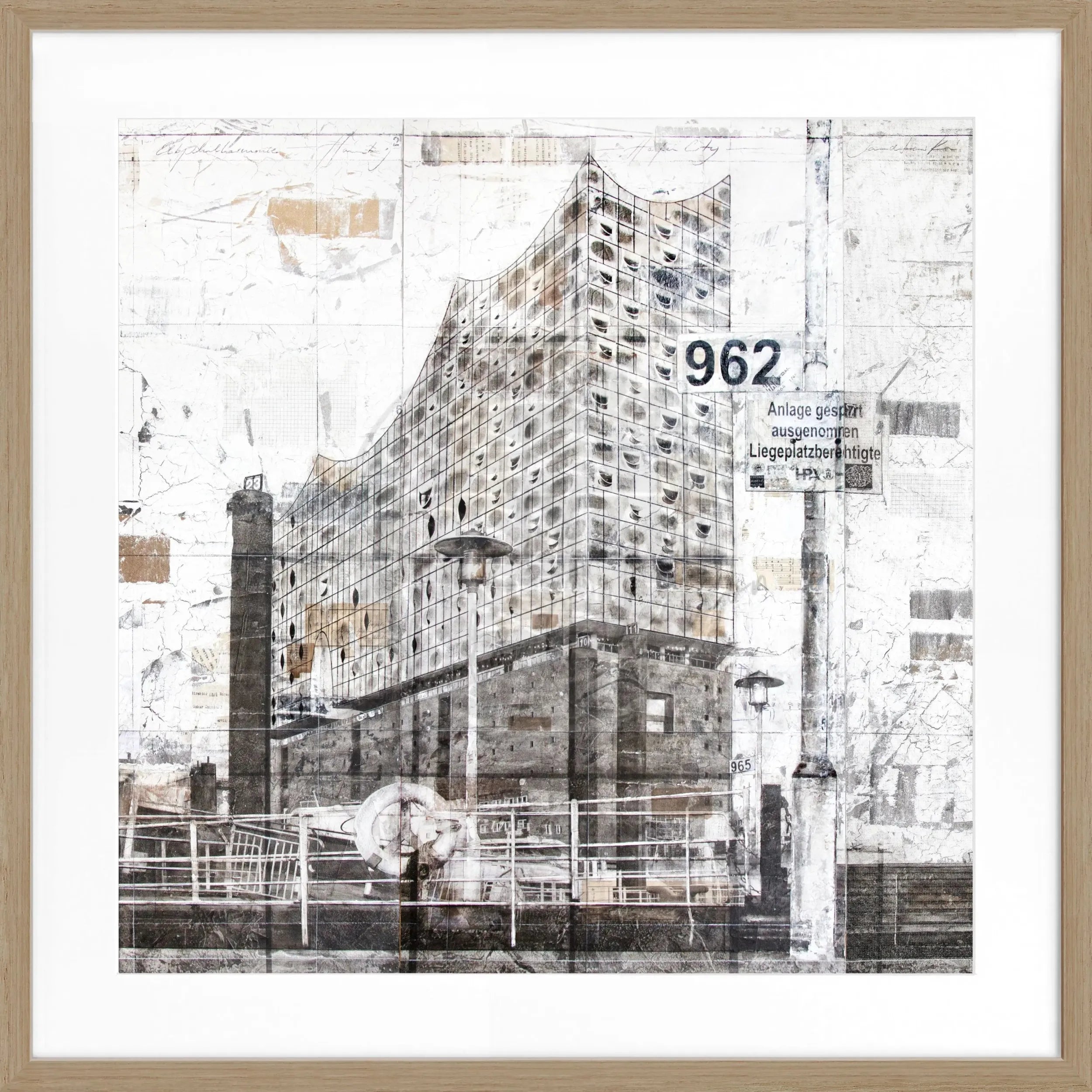 Schwarz-weiß Poster mit Rahmen der Elbphilharmonie Hamburg, 55x55cm, von Cosman-Photocollection, Wanddekoration