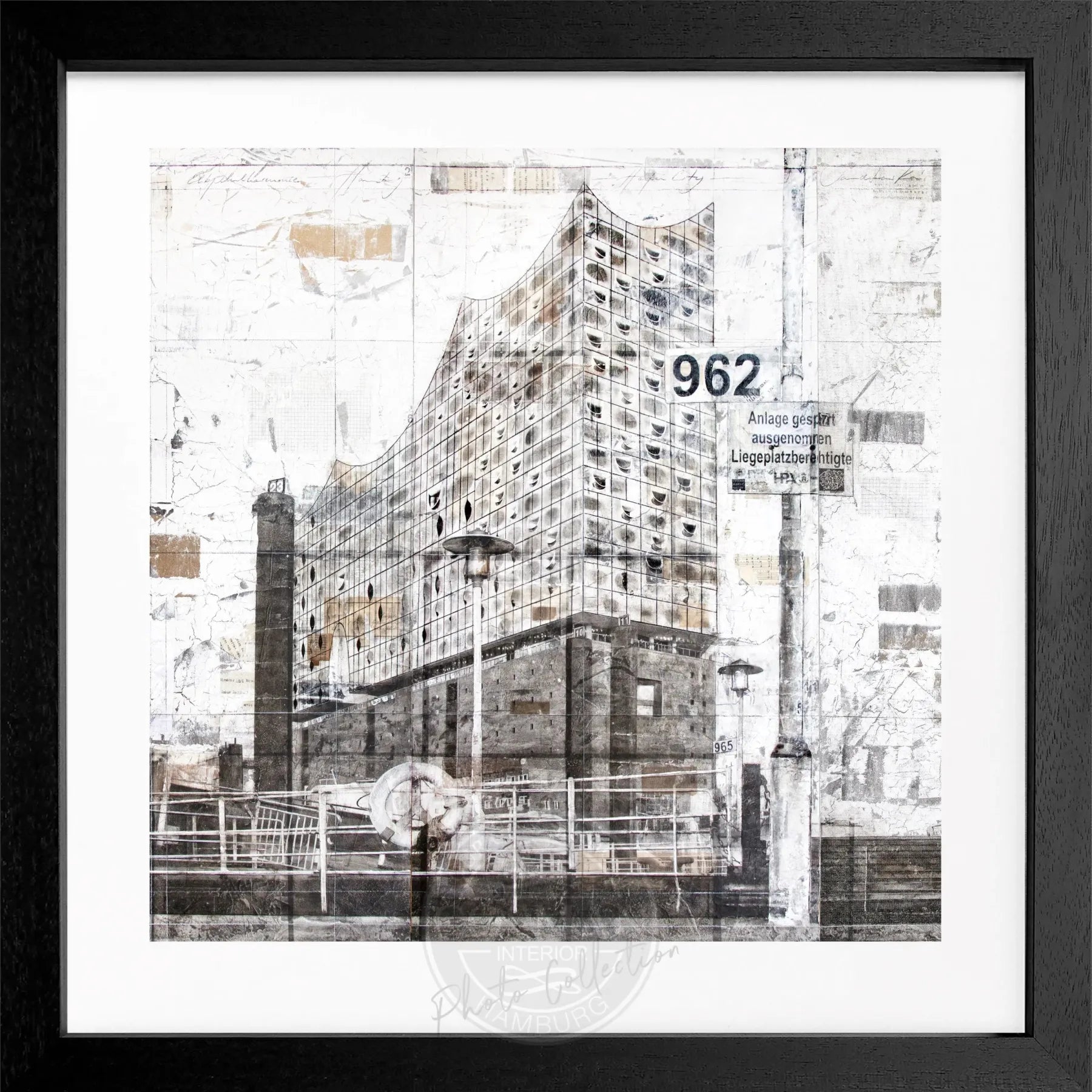 Schwarz-weiß Poster mit Rahmen der Elbphilharmonie Hamburg, 55x55cm, von Cosman-Photocollection, modernes Wandbild