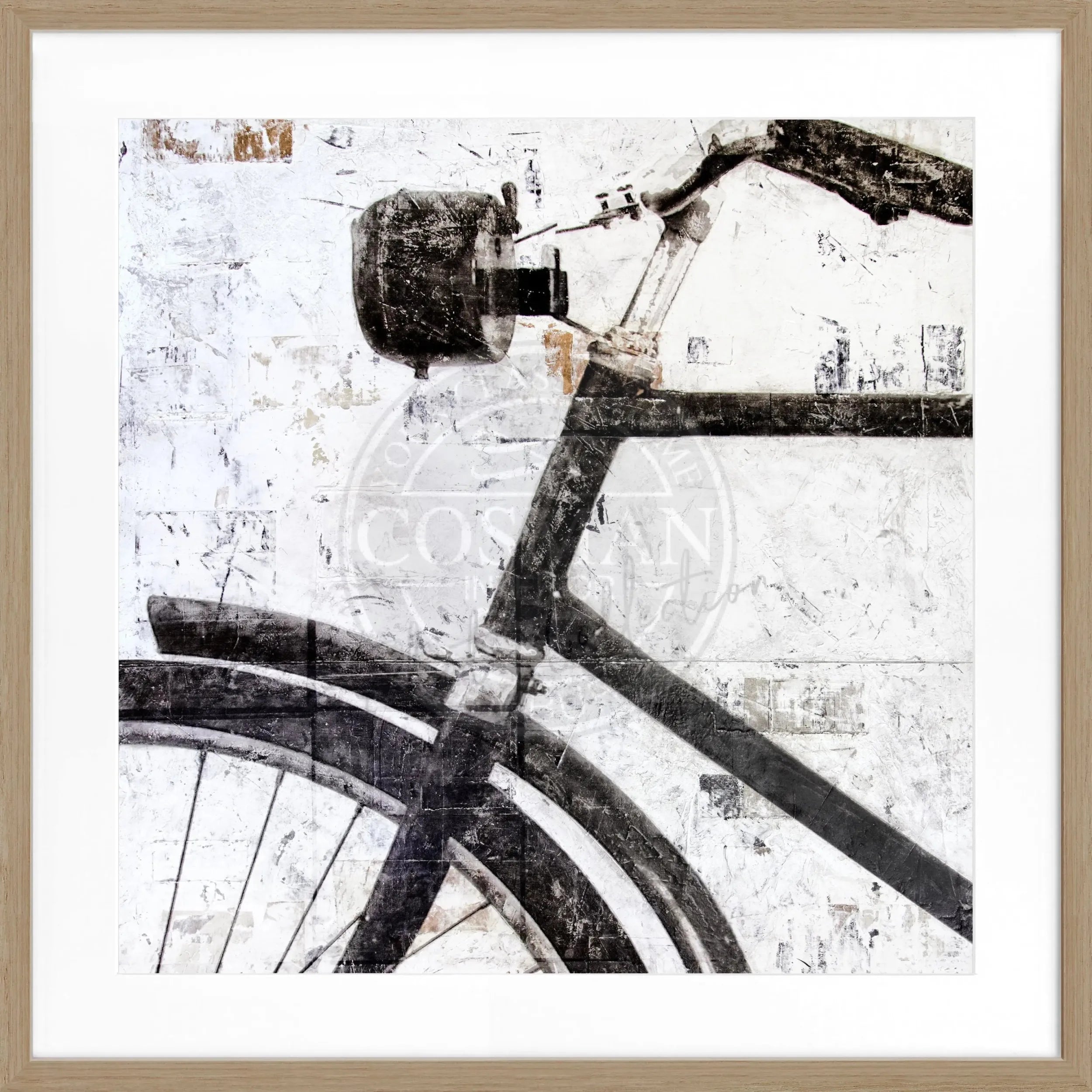 Schwarz-weiß Fahrrad-Poster mit Rahmen, 55x55cm, von Cosman-Photocollection, modernes Wandbild im quadratischen Format.