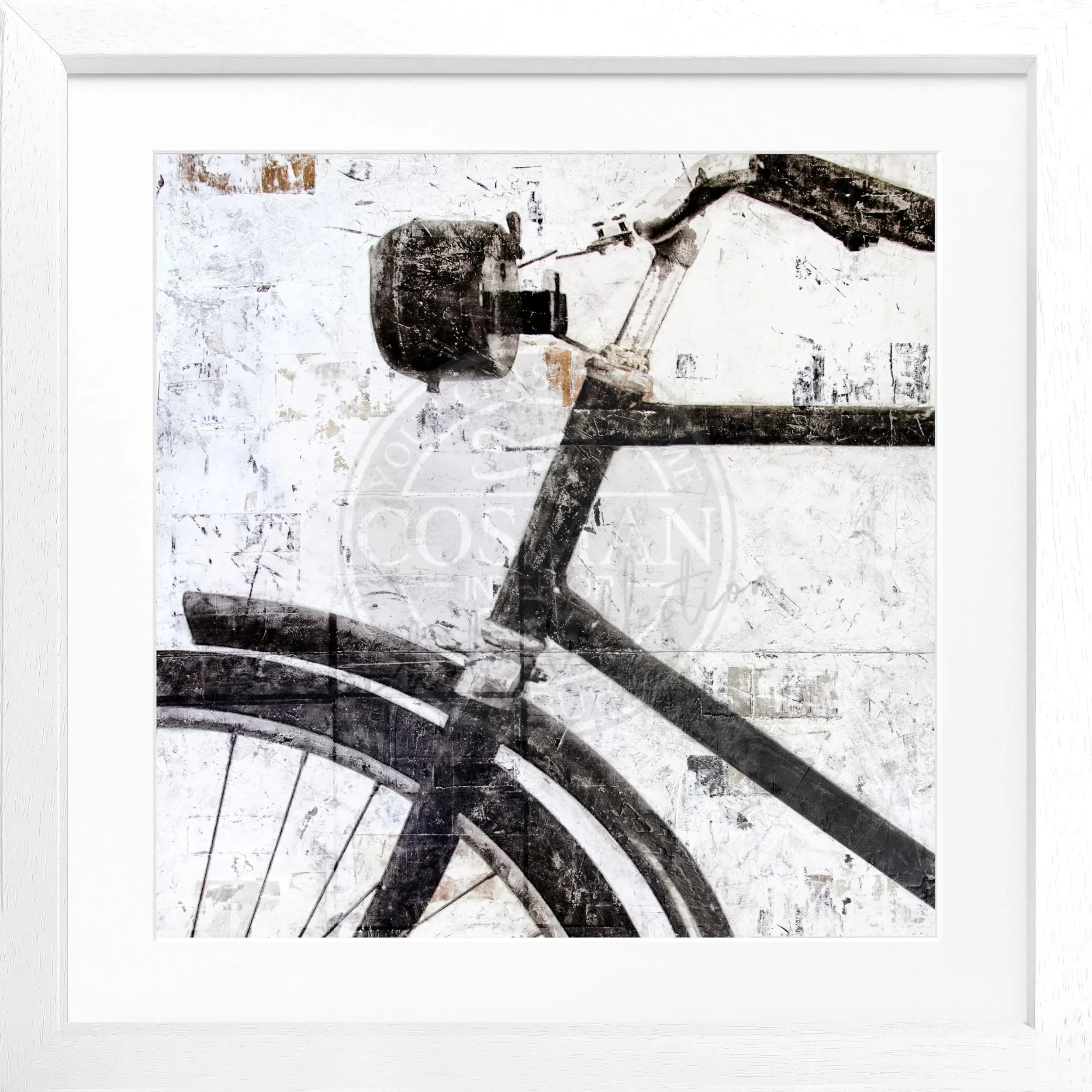 Schwarzweiß-Poster mit Fahrradmotiv im Rahmen, quadratisch 55x55cm, von Cosman-Photocollection, Wanddekoration
