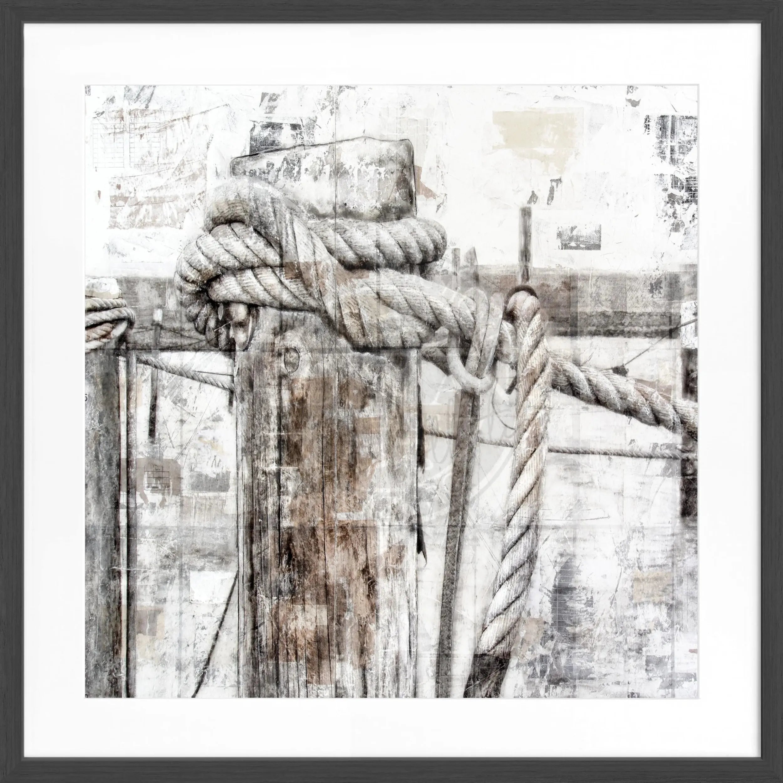 Schwarzweiß-Poster mit Rahmen ’Poller’ Sylt von Cosman-Photocollection, quadratisch 55x55cm, Wanddekoration