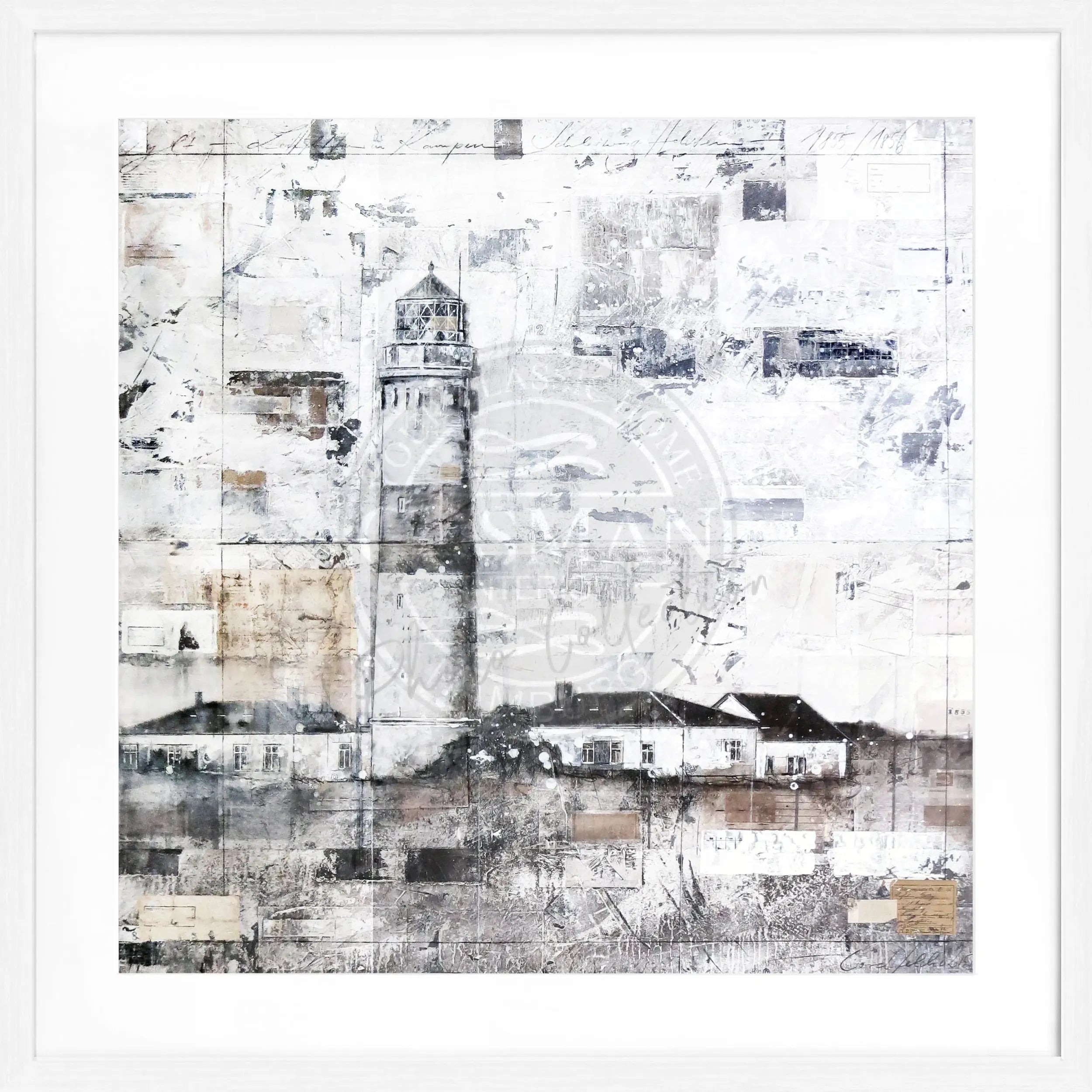 Schwarz-weiß Poster mit Rahmen von Cosman-Photocollection, Sylt Leuchtturm, quadratisches Format 55x55cm, Wanddekoration