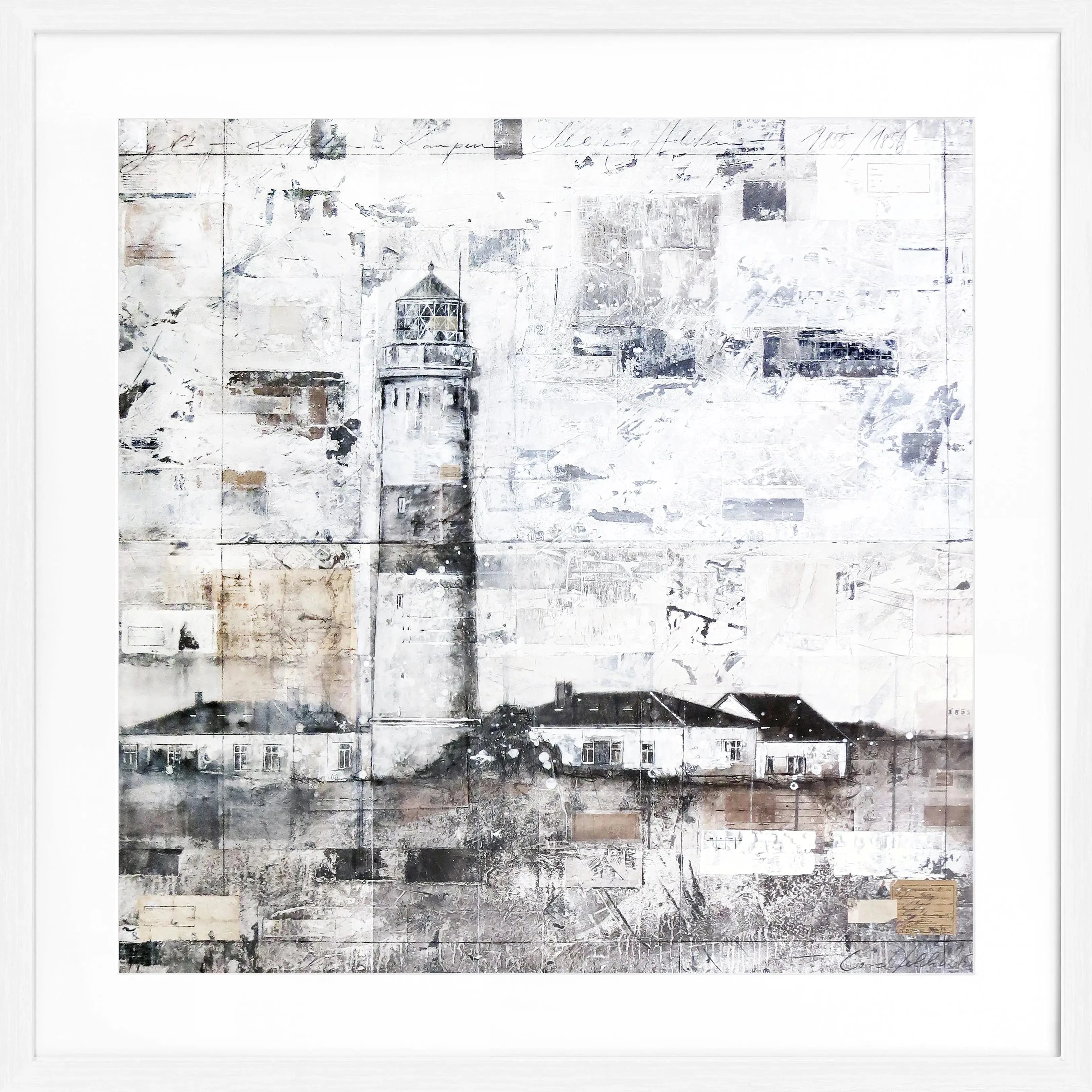 Schwarz-weiß Poster mit Rahmen von Cosman-Photocollection, Sylt Leuchtturm, quadratisches Format 55x55cm, Wanddekoration