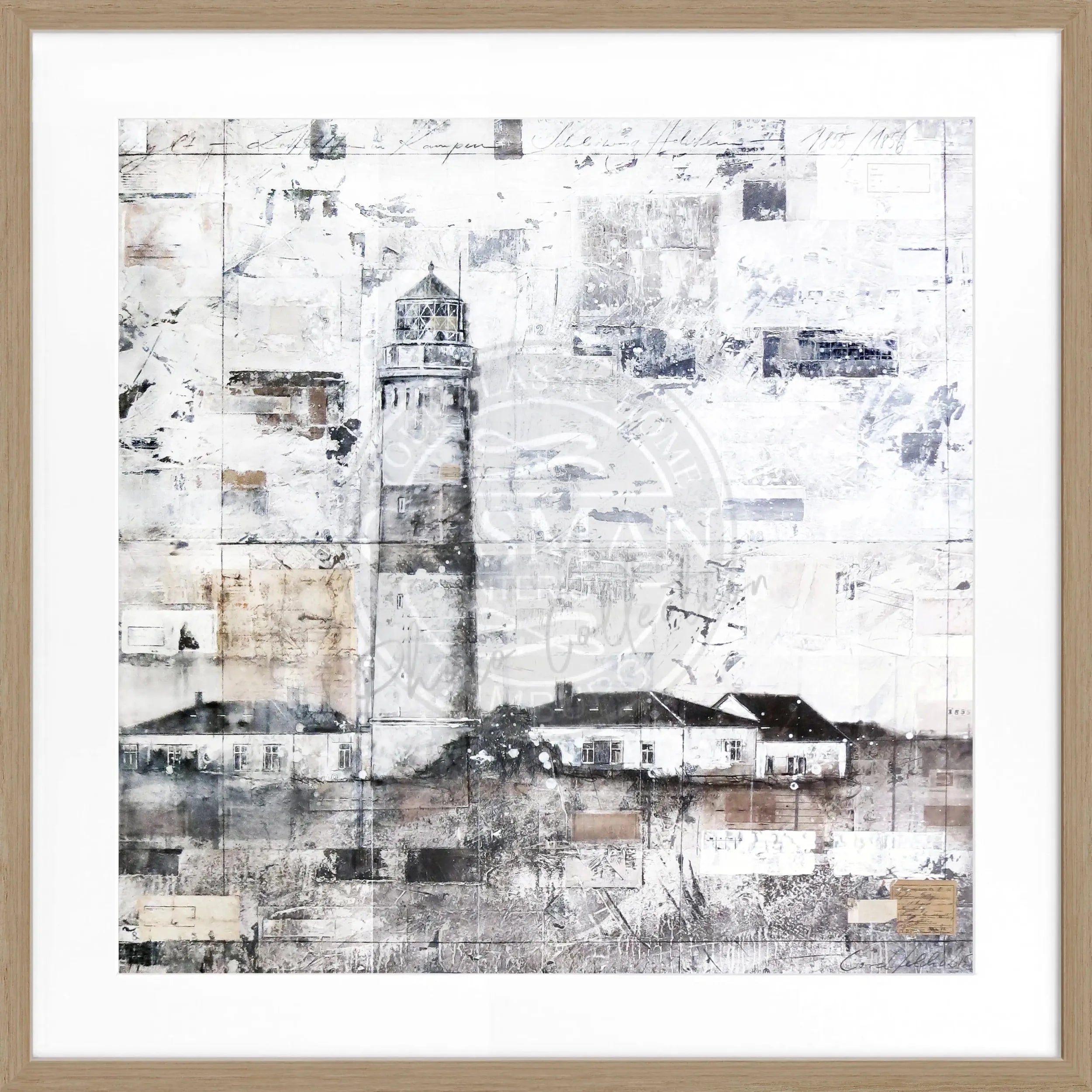Schwarz-weiß Poster mit Rahmen von Cosman-Photocollection, Leuchtturm auf Sylt, quadratisch 55x55cm, Wanddekoration