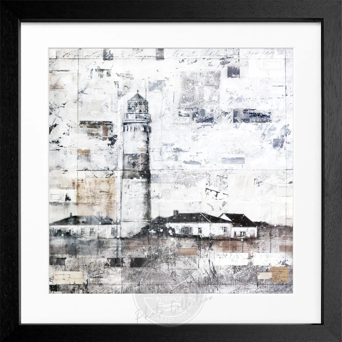 Schwarz-weiß Poster mit Rahmen von Cosman-Photocollection, Sylt Leuchtturm, quadratisch 55x55cm, Wanddekoration