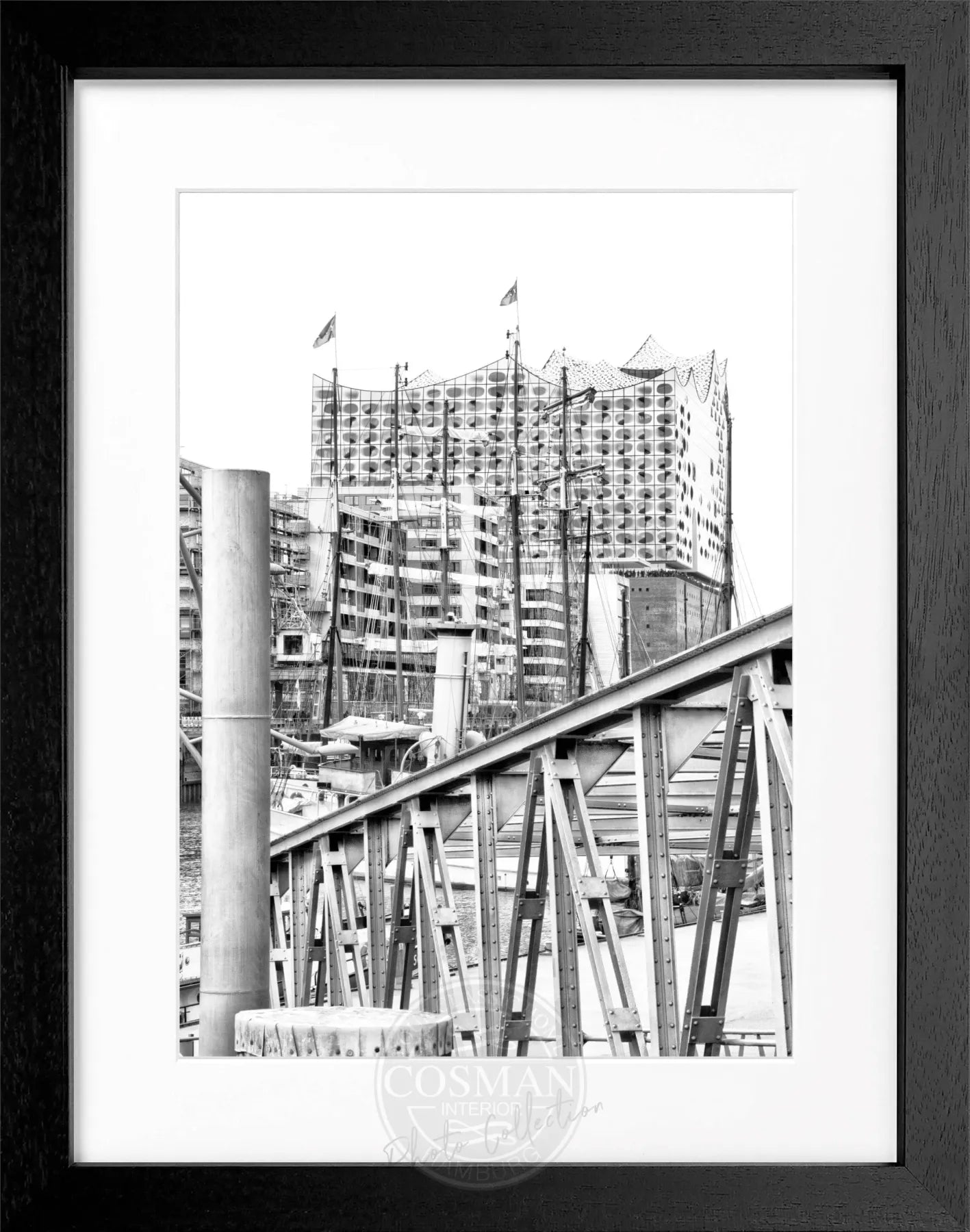 Schwarz-weiß Poster von Hamburg Elphi 2 mit Rahmen, stilvolle Wanddekoration von Cosman-Photocollection, 25x31 cm