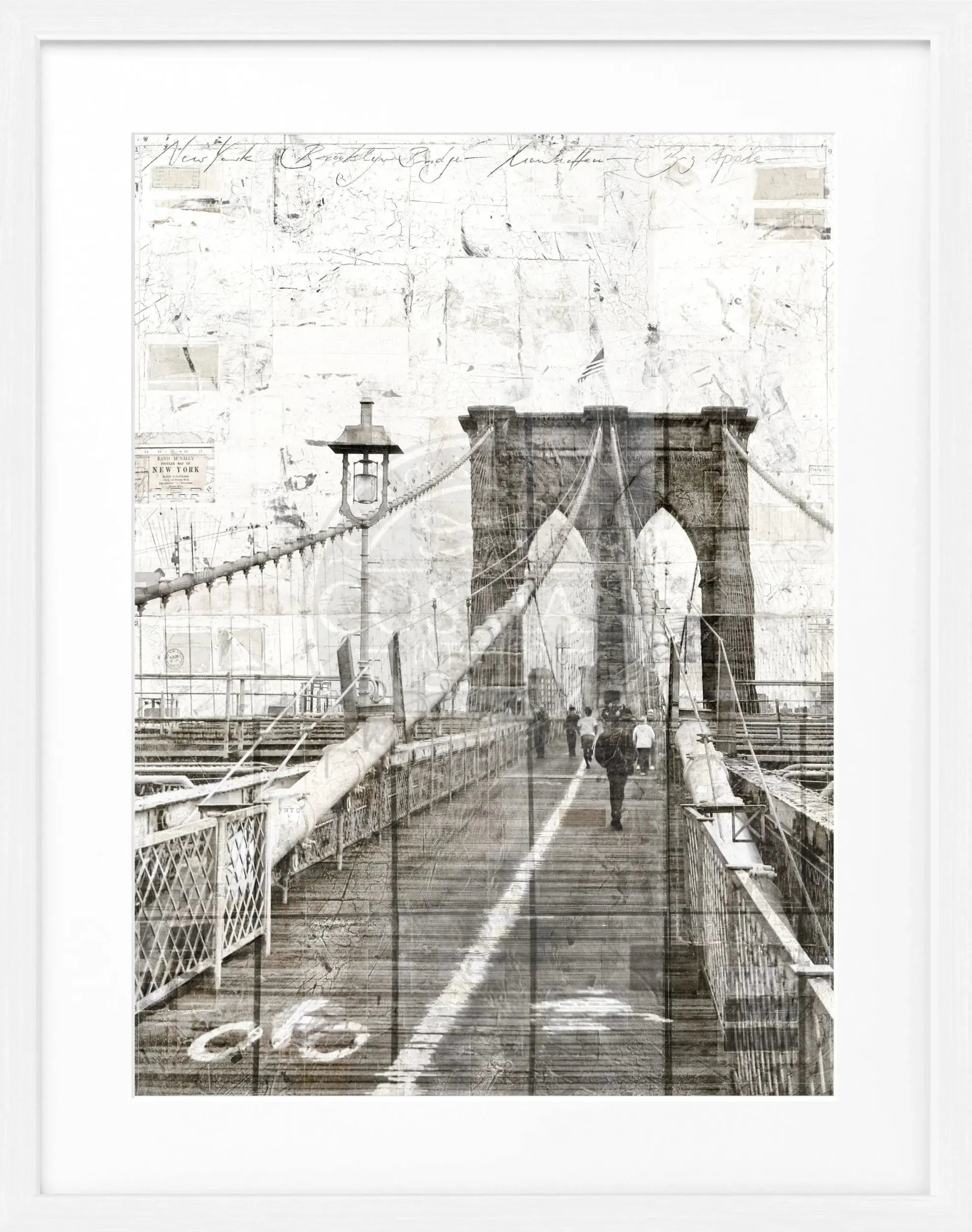 Schwarz-weißer Poster mit Rahmen von der Brooklyn Bridge, von Cosman-Photocollection, 25x31 cm, Wanddekoration