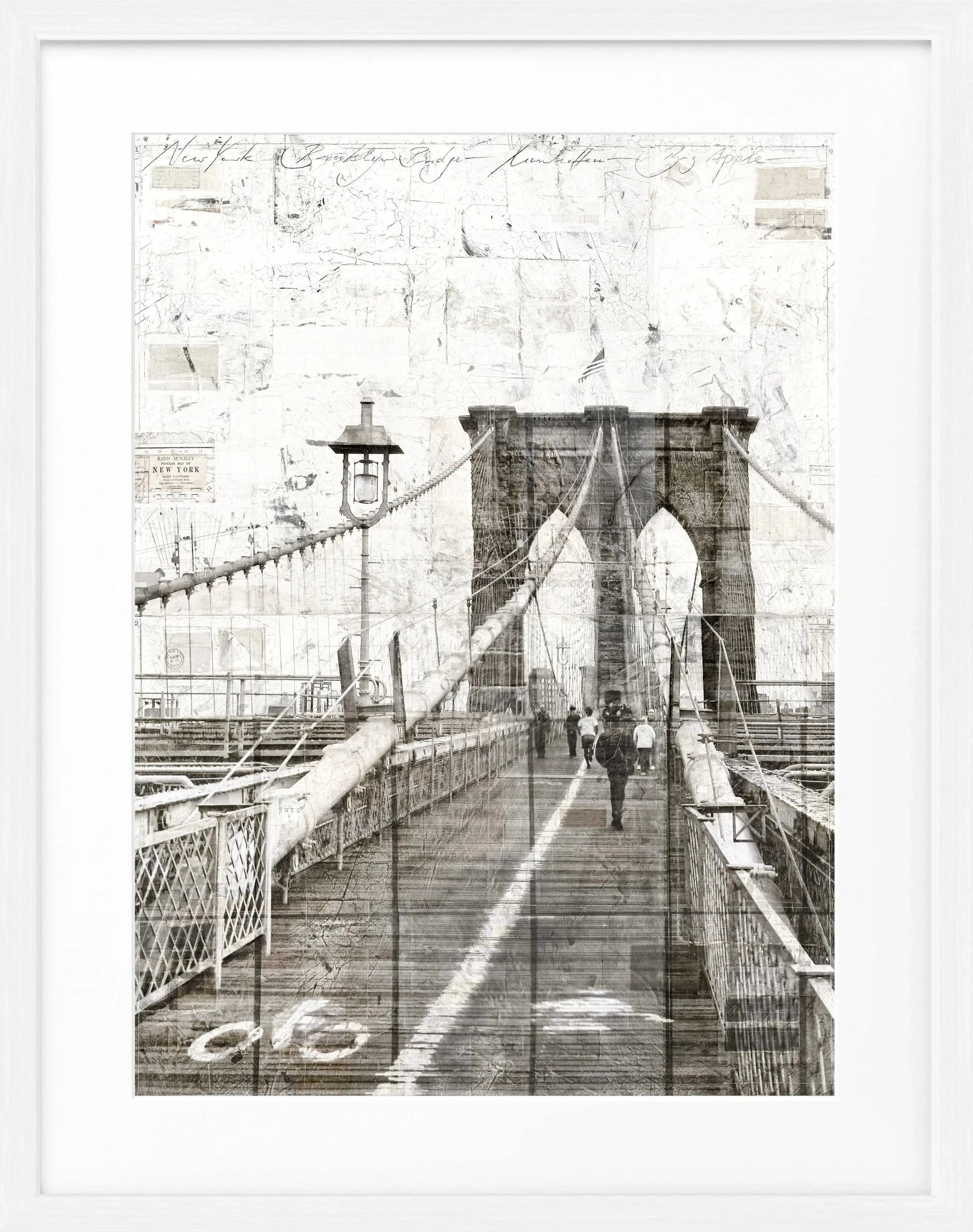 Schwarz-weißer Poster mit Rahmen von der Brooklyn Bridge, von Cosman-Photocollection, 25x31 cm, Wanddekoration
