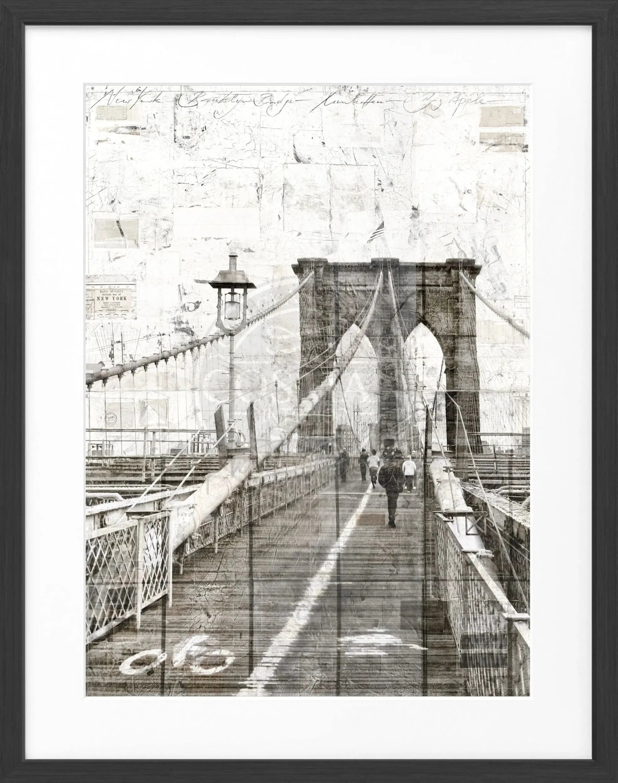 Schwarz-weiß Poster der Brooklyn Bridge im Rahmen, von Cosman-Photocollection, 25x31 cm, urbanes Fotodesign