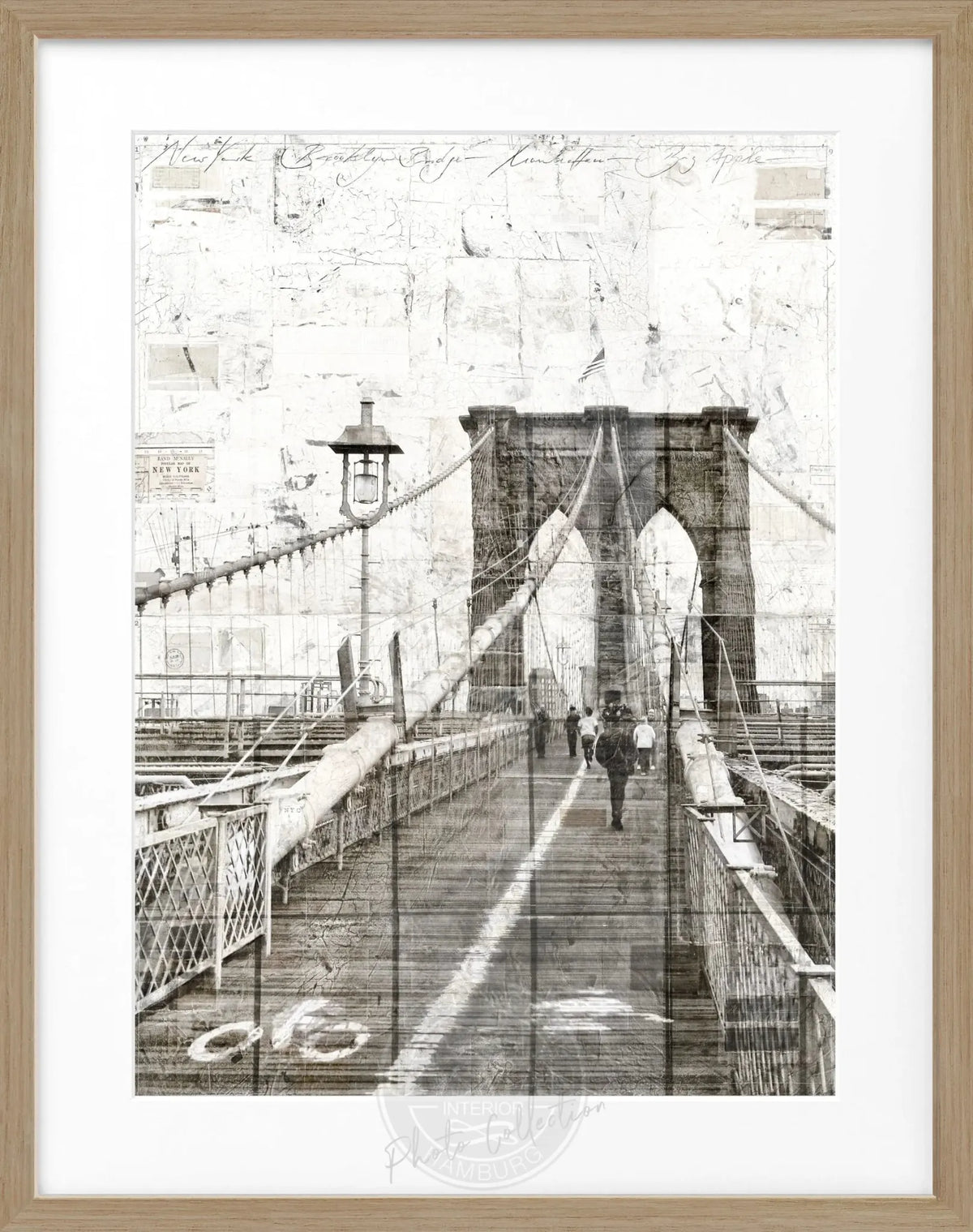 Schwarz-weißer Poster mit Rahmen, Brooklyn Bridge Motiv, von Cosman-Photocollection, 25x31 cm, stilvolle Wanddekoration
