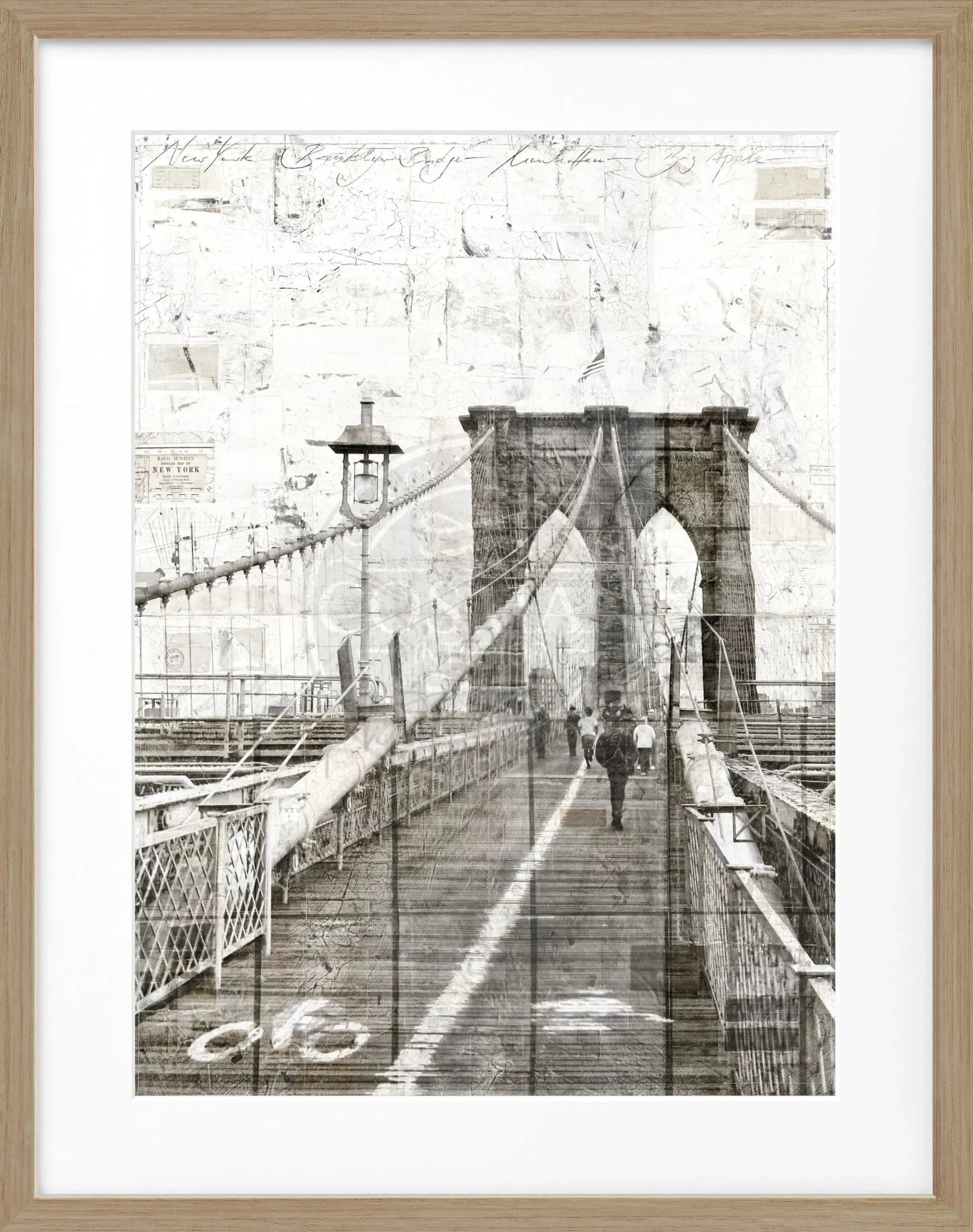 Schwarz-weißer Poster mit Rahmen, Brooklyn Bridge Motiv, von Cosman-Photocollection, 25x31 cm, stilvolle Wanddekoration