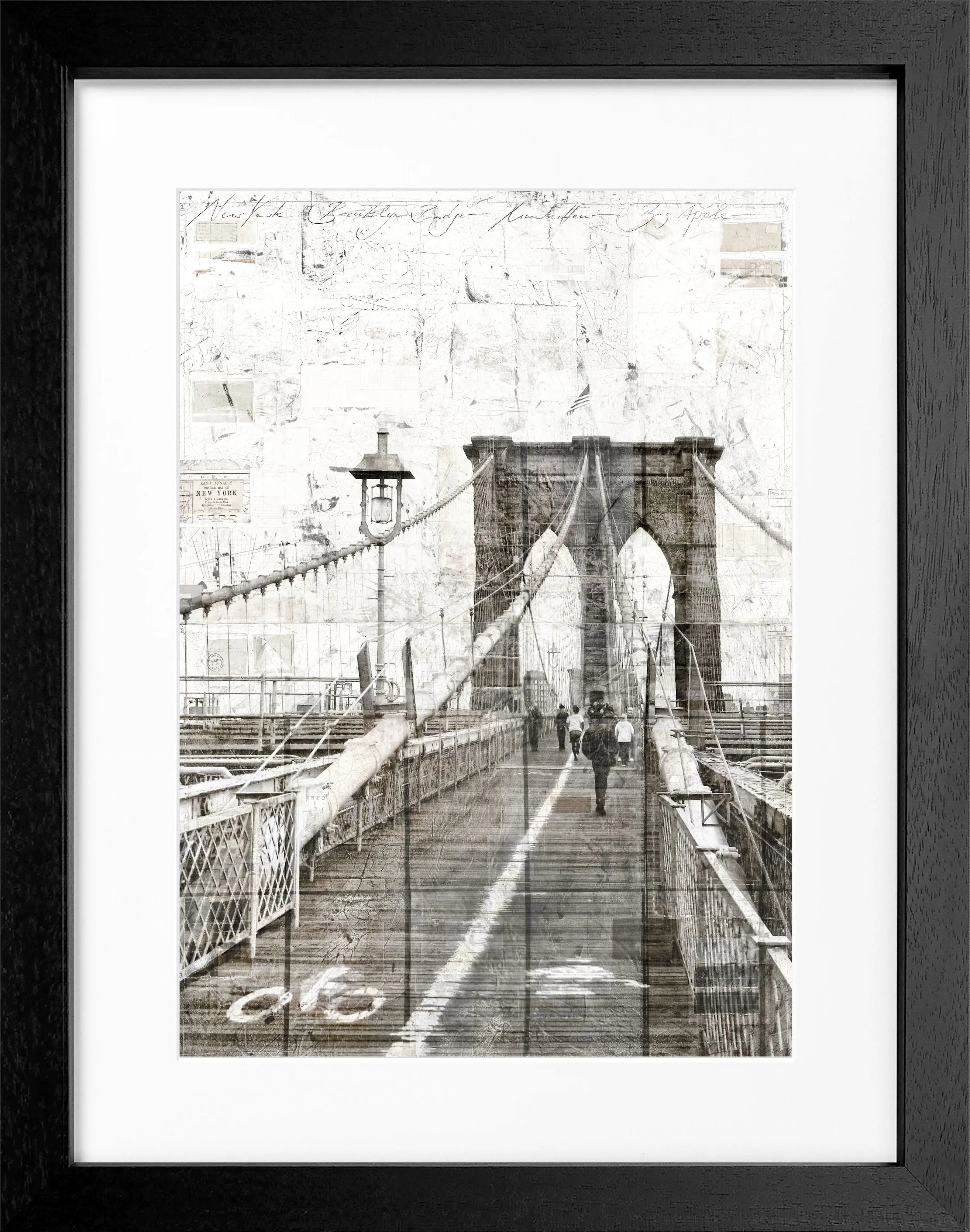 Schwarz-weiß Poster mit Rahmen von der Brooklyn Bridge, 25x31 cm, von Cosman-Photocollection, ideal für Wanddekoration.