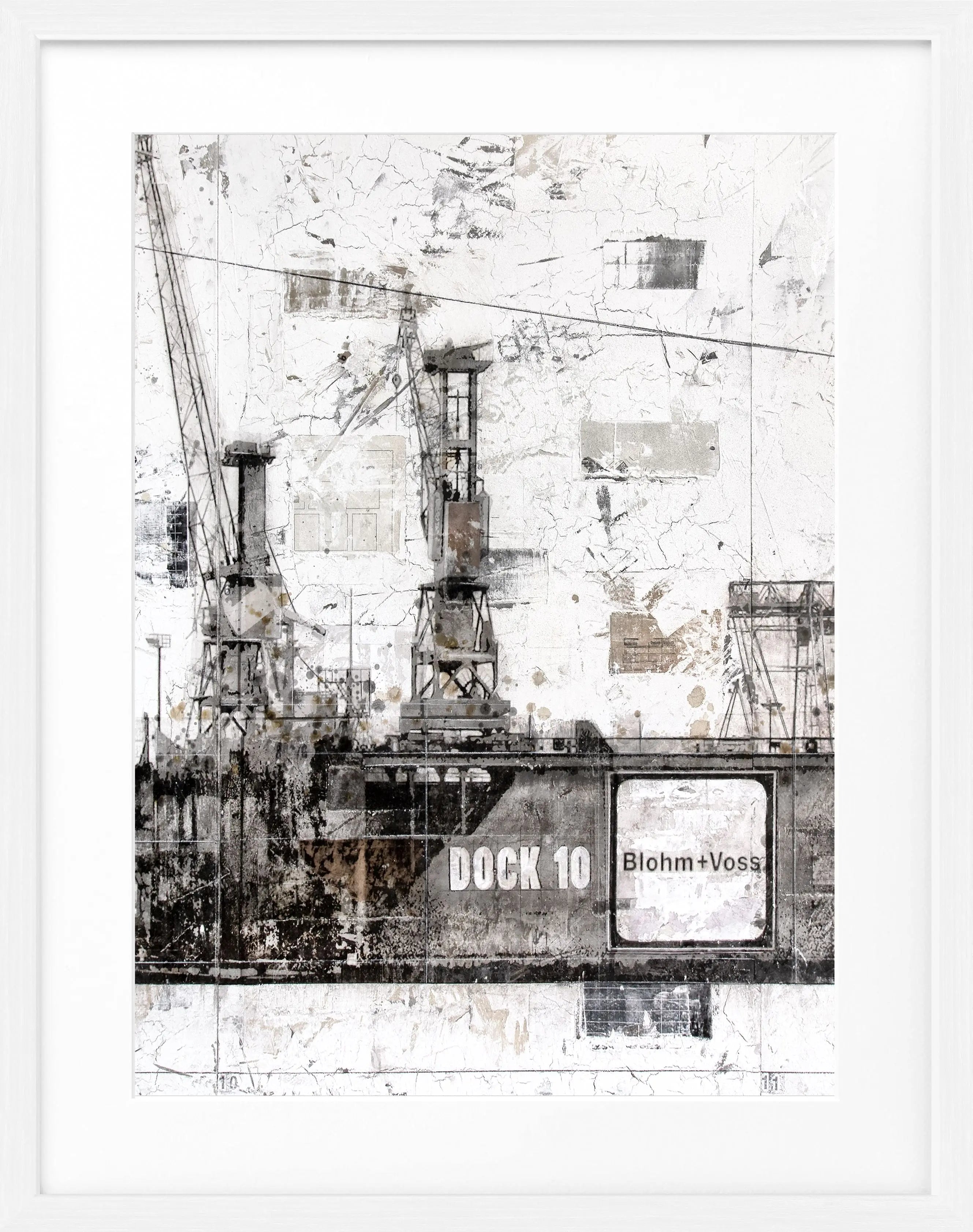 Schwarz-weißes Poster mit Rahmen, Hamburg Dock 10, von Cosman-Photocollection, 25x31 cm, dekoratives Wandbild
