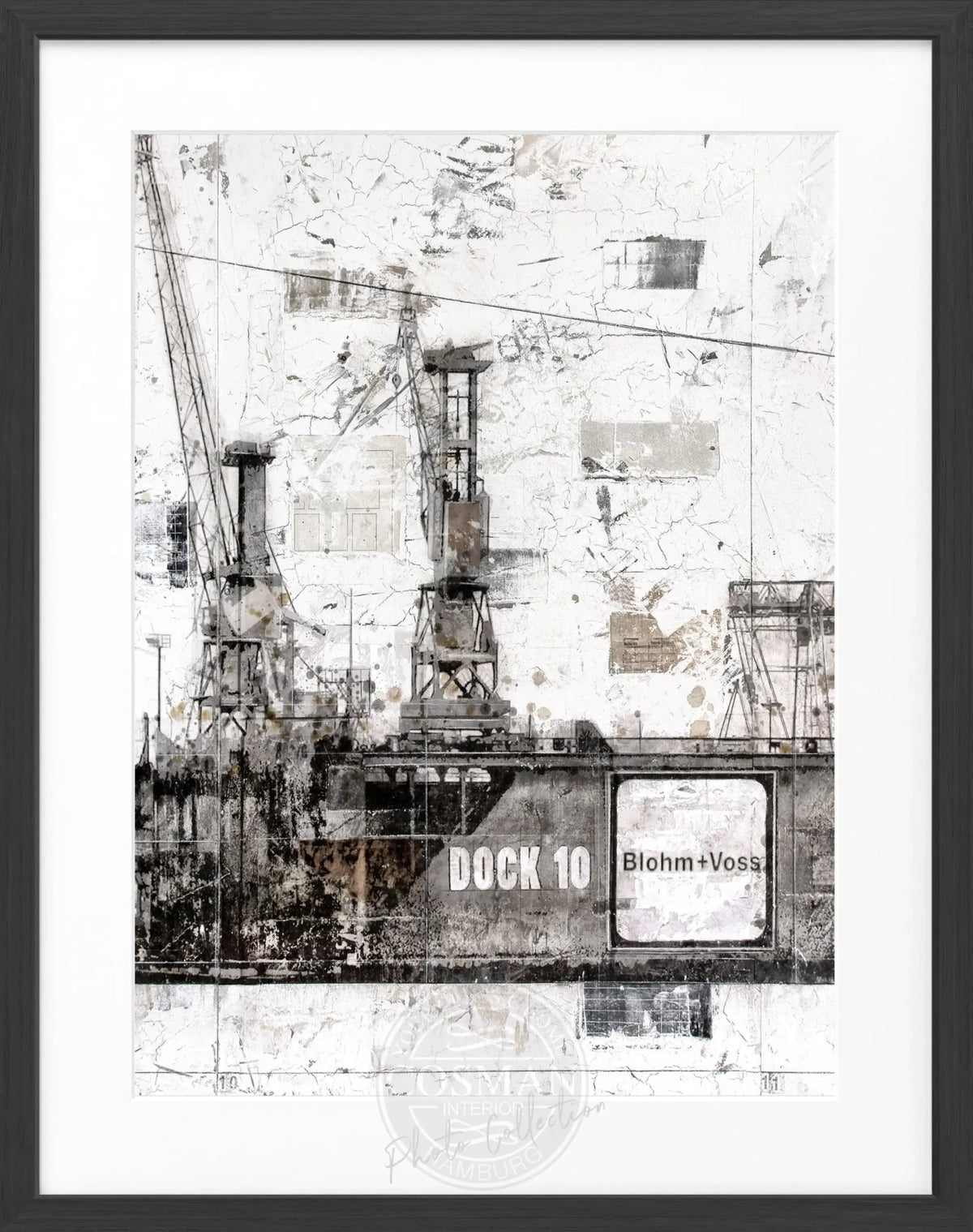 Schwarz-weißes Poster mit Rahmen, Hamburg Dock 10, von Cosman-Photocollection, 25x31 cm, modernes Wandbild