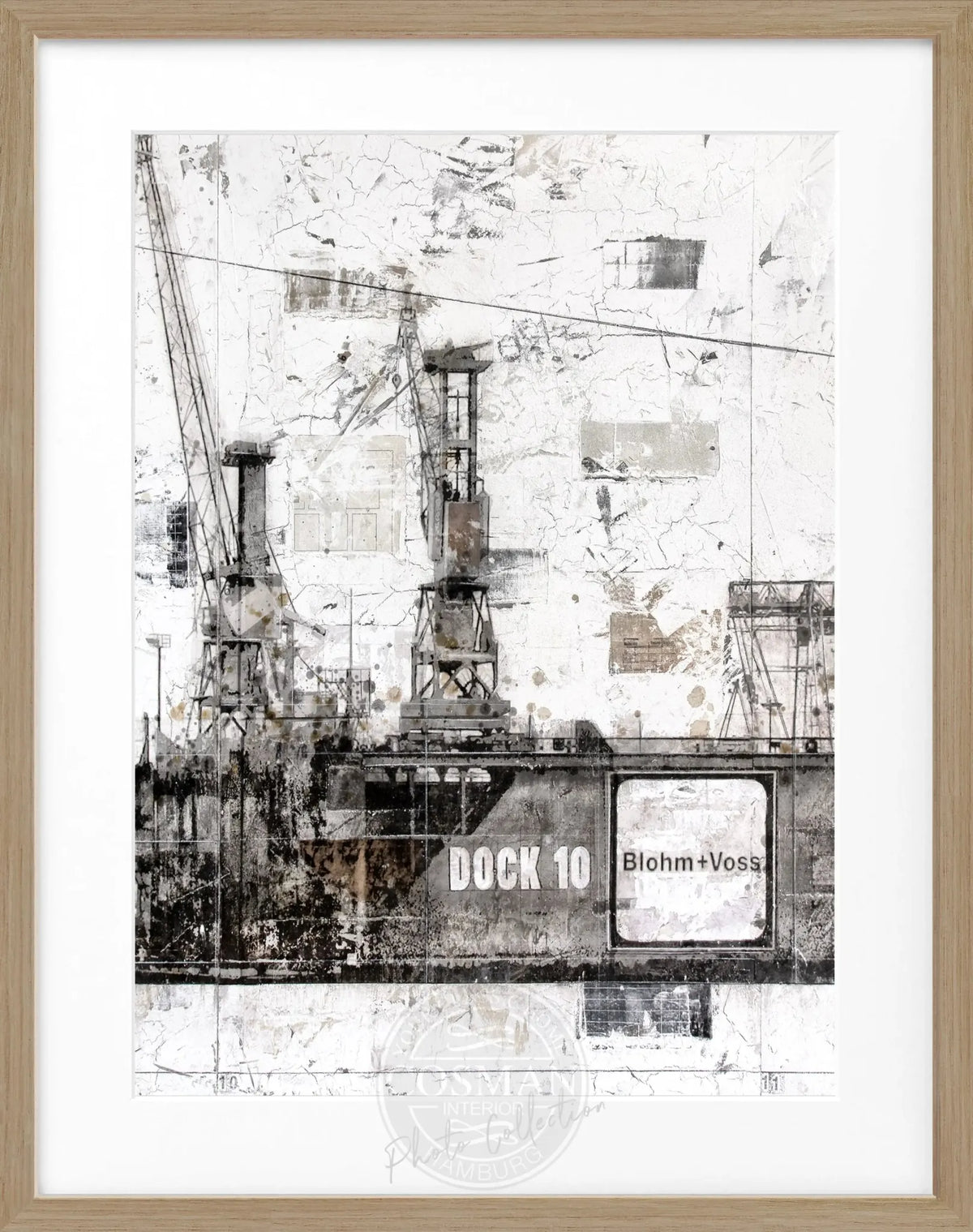 Schwarzweiß-Poster mit Rahmen, Hamburg Dock 10, von Cosman-Photocollection, 25x31 cm, maritime Stadtansicht