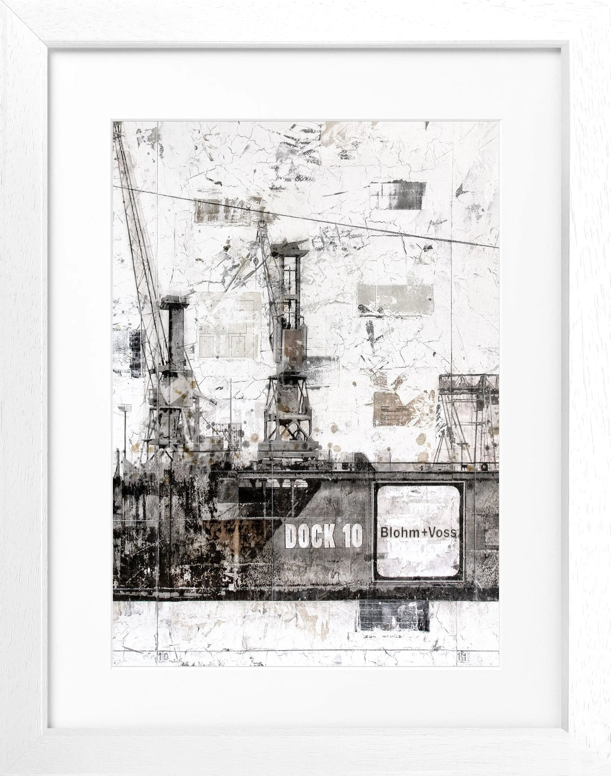 Schwarz-weißer Poster mit Rahmen, Hamburg Dock 10, von Cosman-Photocollection, 25x31 cm, dekoratives Wandbild