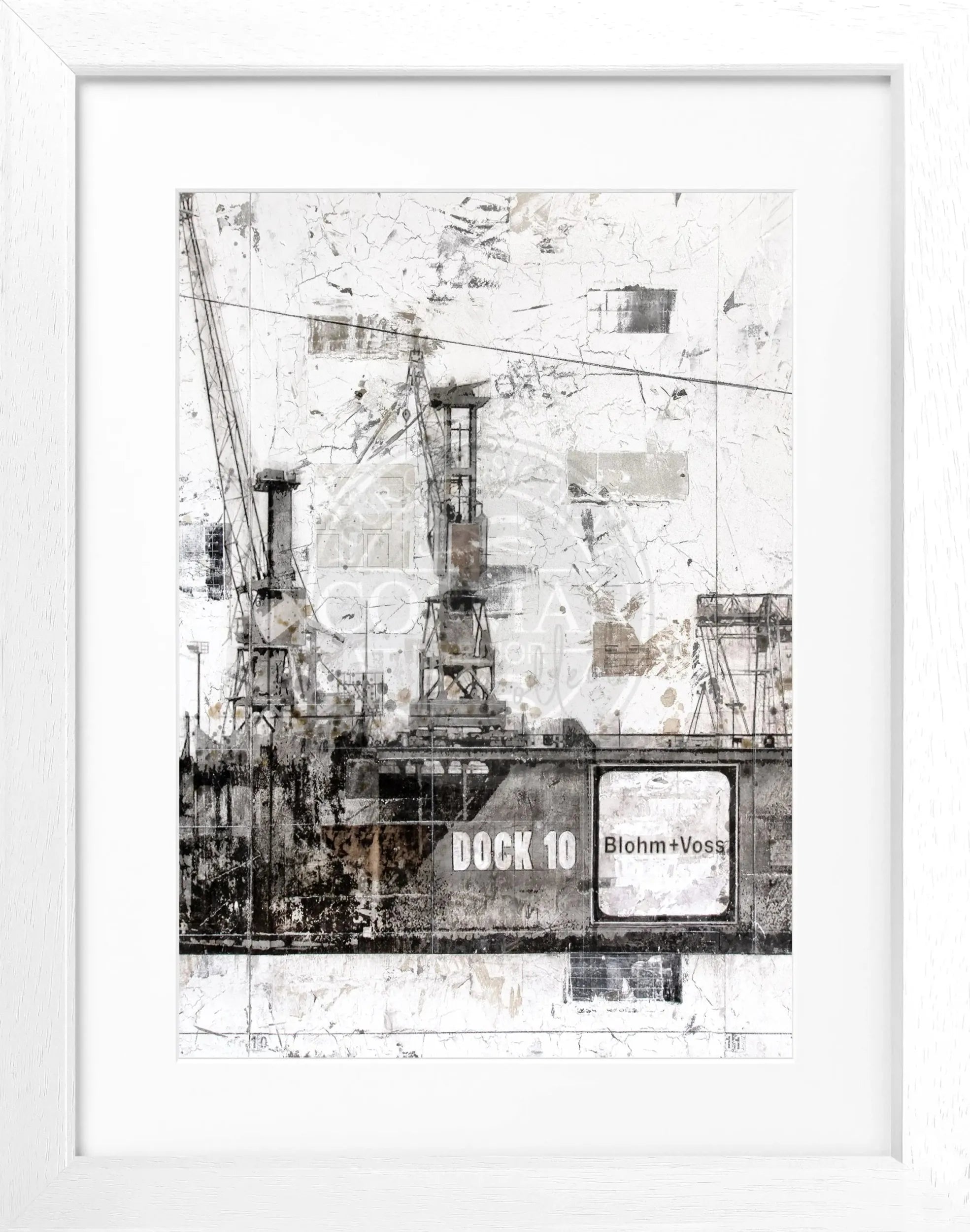 Schwarz-weißer Poster mit Rahmen, Hamburg Dock 10, von Cosman-Photocollection, 25x31 cm, dekoratives Wandbild