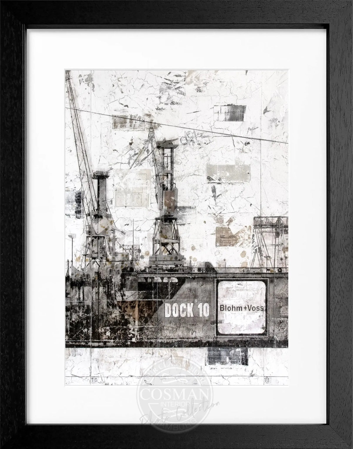 Schwarzweiß-Poster mit Rahmen, Hamburg Dock, von Cosman-Photocollection, 25x31 cm, modernes Stadtmotiv