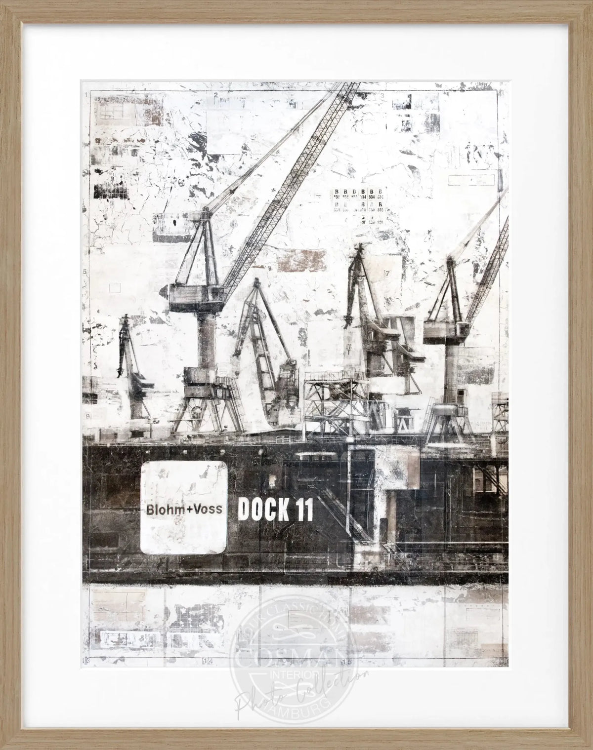 Schwarzes Poster mit Rahmen von Cosman-Photocollection, Hamburg Dock 11, 25x31 cm, stilvolles Wandbild, maritime Stimmung
