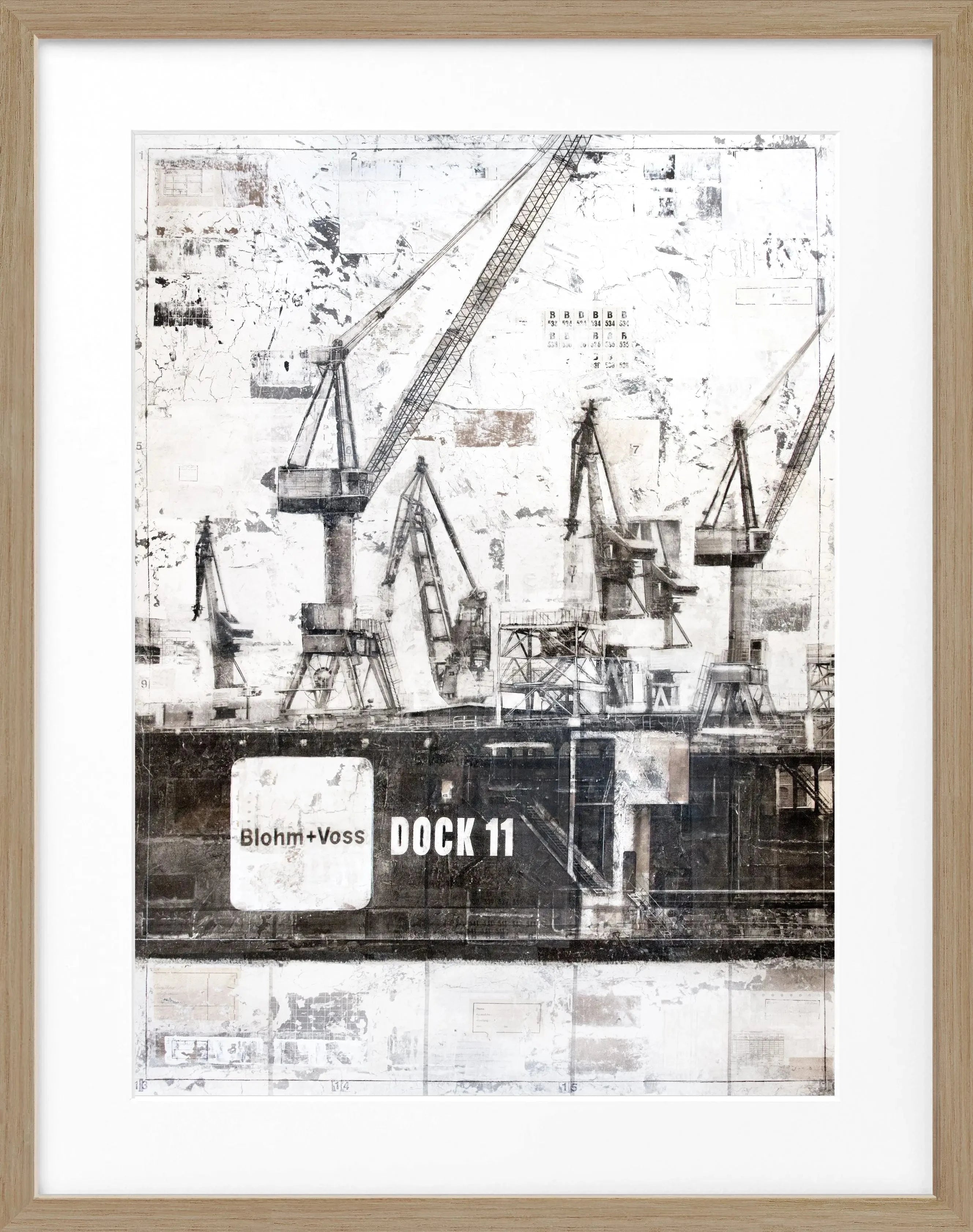 Schwarzes Poster mit Rahmen von Cosman-Photocollection, Hamburg Dock 11, 25x31 cm, stilvolles Wandbild, maritime Stimmung