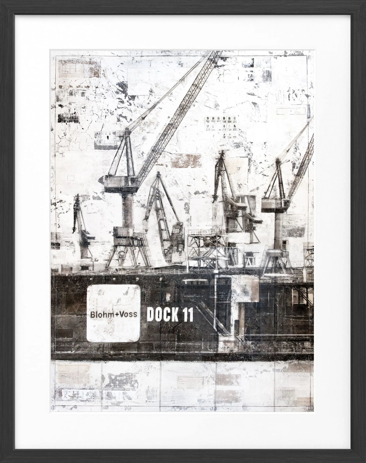 Schwarz-weißes Poster mit Rahmen, Hamburg Dock 11 Motiv, von Cosman-Photocollection, 25x31 cm, Wanddekoration