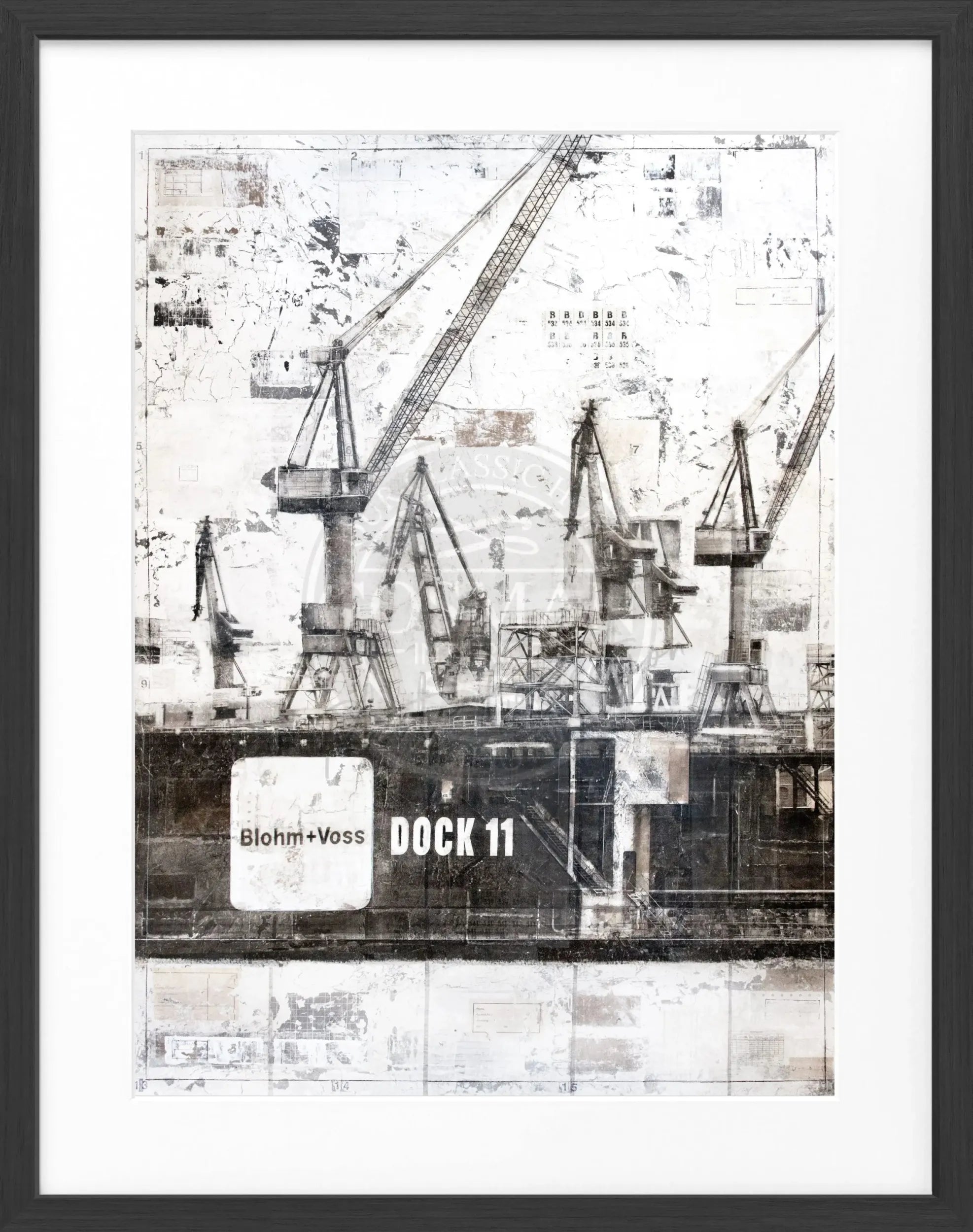 Schwarz-weißes Poster mit Rahmen, Hamburg Dock 11 Motiv, von Cosman-Photocollection, 25x31 cm, Wanddekoration