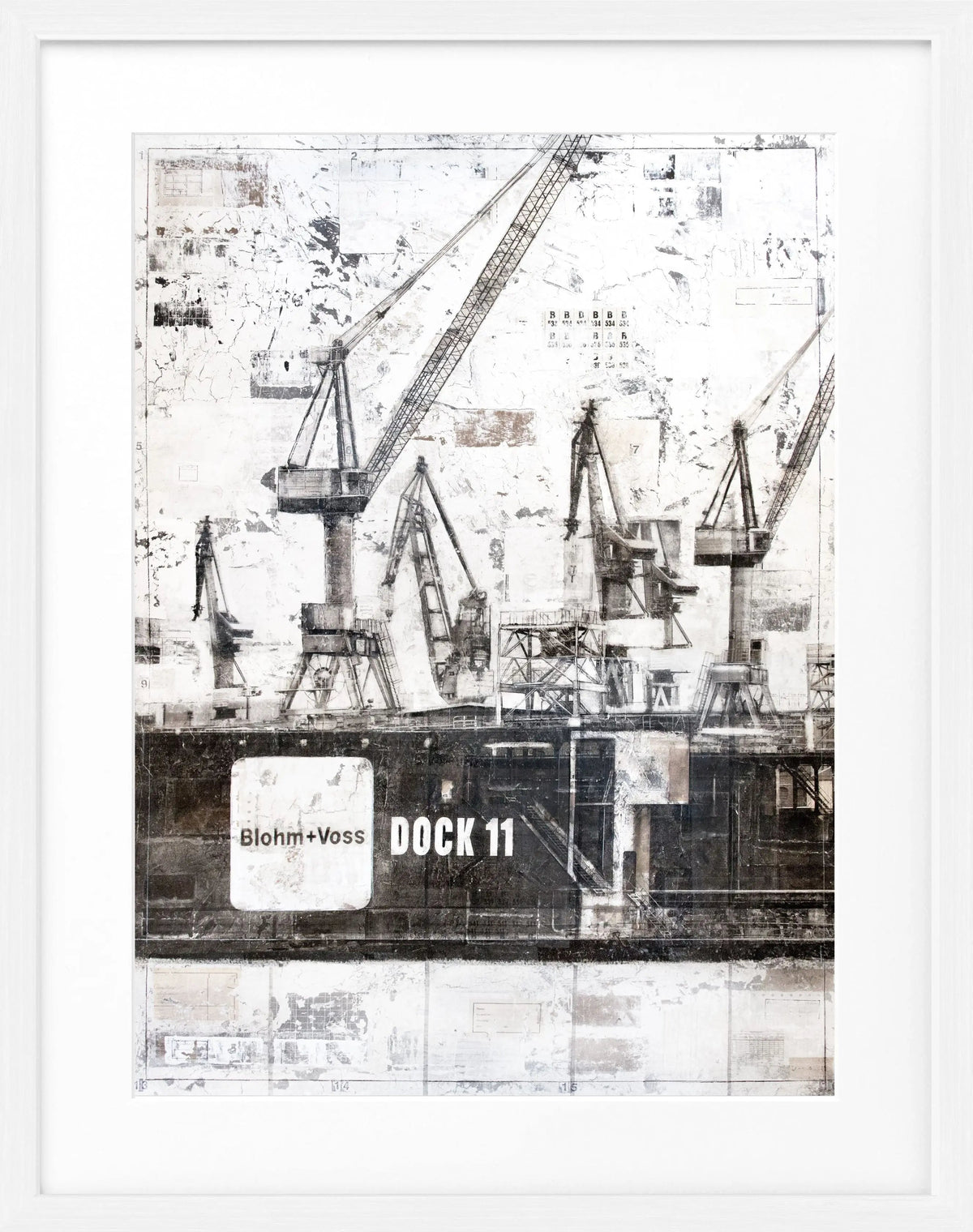 Schwarz-weißes Hamburg Dock Poster mit Rahmen, 25x31cm, von Cosman-Photocollection, ideal für Wanddekoration.
