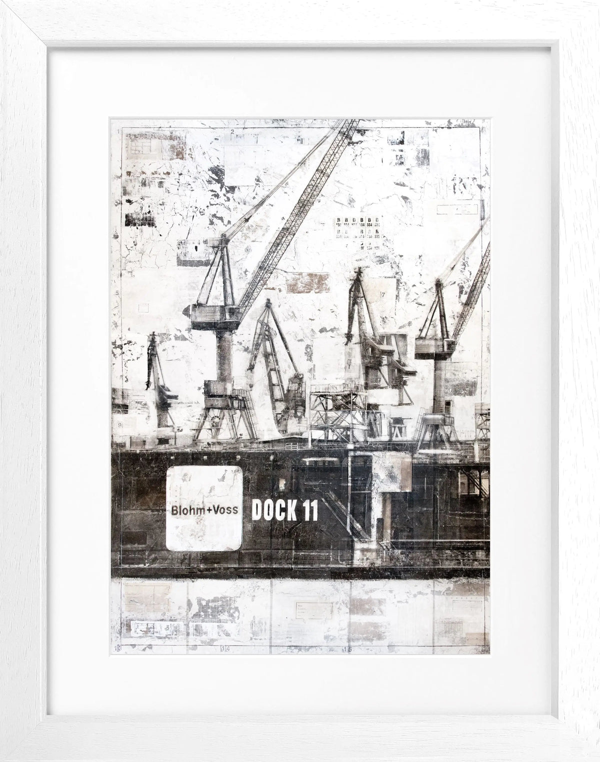 Schwarz-weiß Poster mit Rahmen, Hamburg Dock 11, von Cosman-Photocollection, 25x31 cm, detailreiche Hafenaufnahme